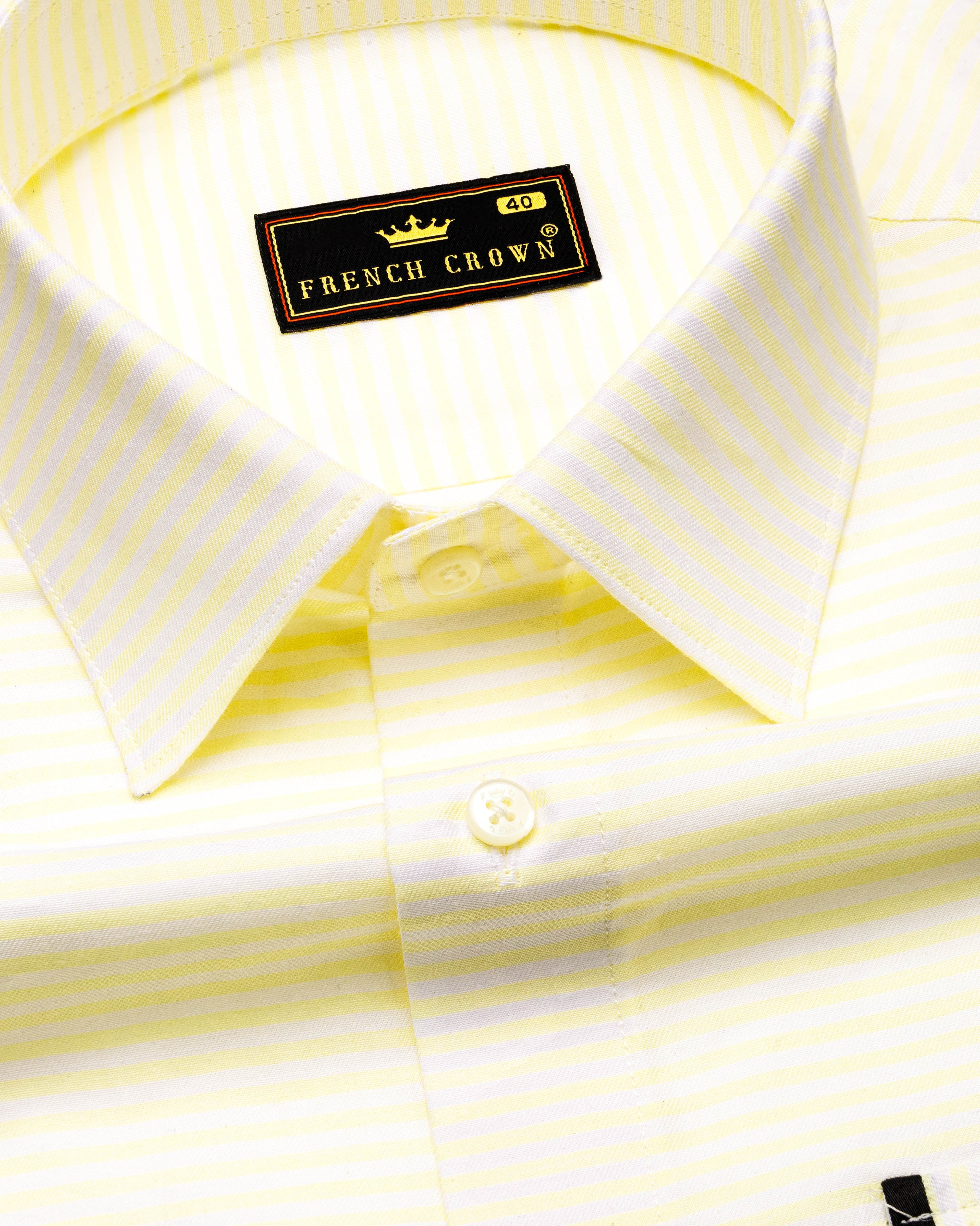 Oasis Yellow and White Striped with Black Piping Work Twill Premium Cotton Shirt 9539-D21-38, 9539-D21-H-38, 9539-D21-39, 9539-D21-H-39, 9539-D21-40, 9539-D21-H-40, 9539-D21-42, 9539-D21-H-42, 9539-D21-44, 9539-D21-H-44, 9539-D21-46, 9539-D21-H-46, 9539-D21-48, 9539-D21-H-48, 9539-D21-50, 9539-D21-H-50, 9539-D21-52, 9539-D21-H-52