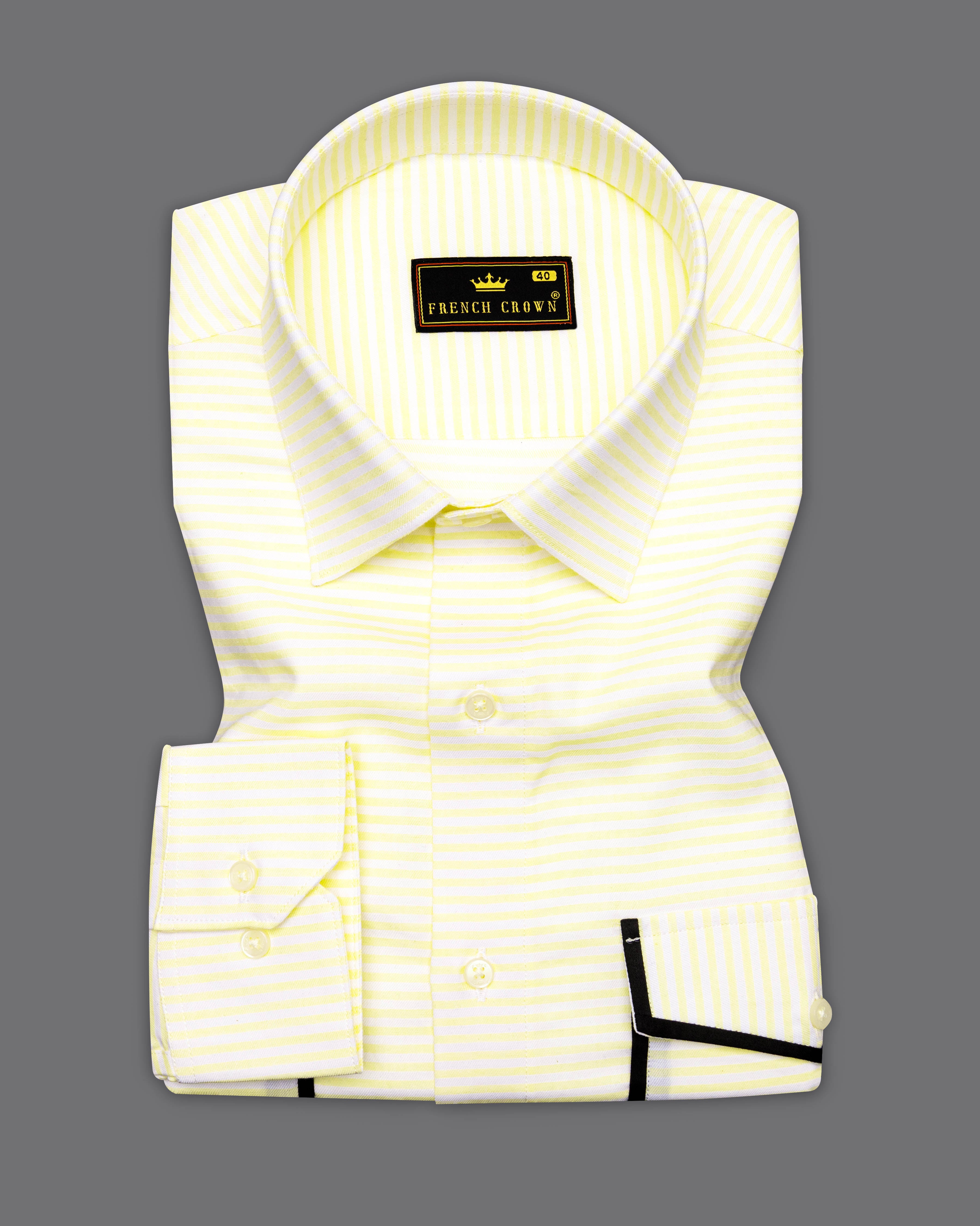 Oasis Yellow and White Striped with Black Piping Work Twill Premium Cotton Shirt 9539-D21-38, 9539-D21-H-38, 9539-D21-39, 9539-D21-H-39, 9539-D21-40, 9539-D21-H-40, 9539-D21-42, 9539-D21-H-42, 9539-D21-44, 9539-D21-H-44, 9539-D21-46, 9539-D21-H-46, 9539-D21-48, 9539-D21-H-48, 9539-D21-50, 9539-D21-H-50, 9539-D21-52, 9539-D21-H-52