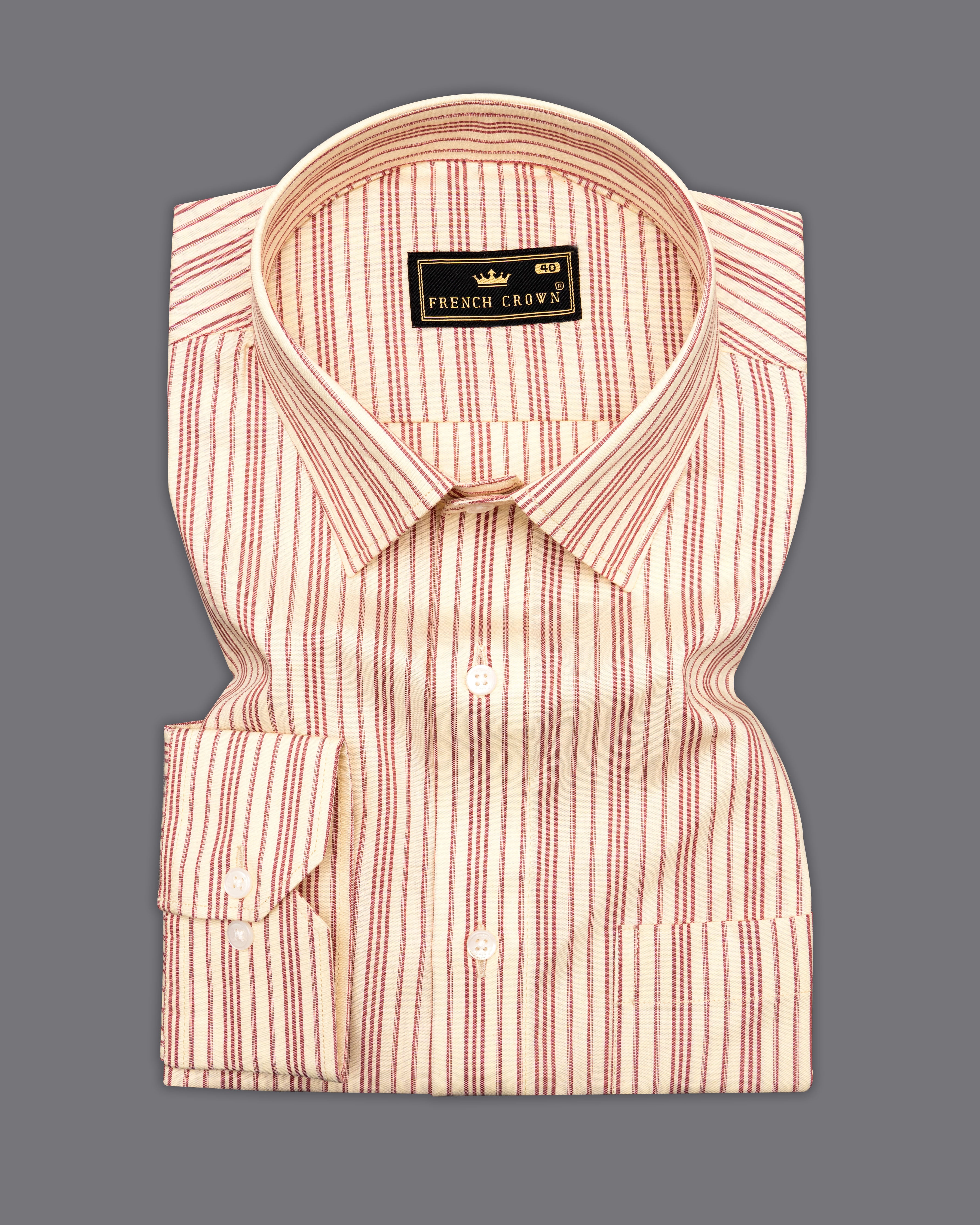 Tequila Cream with Sanguine Red Striped Premium Cotton Shirt 9542-38, 9542-H-38, 9542-39, 9542-H-39, 9542-40, 9542-H-40, 9542-42, 9542-H-42, 9542-44, 9542-H-44, 9542-46, 9542-H-46, 9542-48, 9542-H-48, 9542-50, 9542-H-50, 9542-52, 9542-H-52