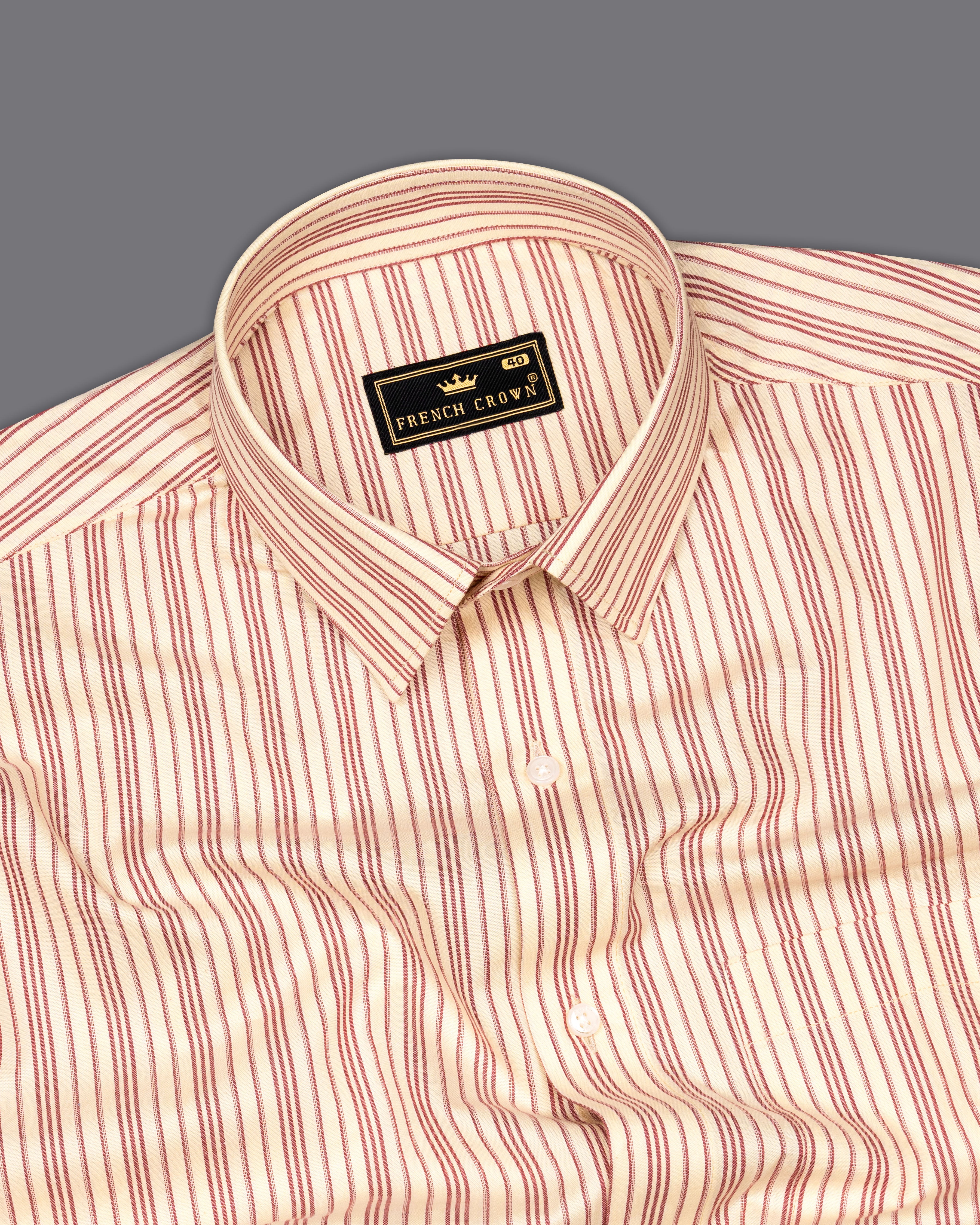 Tequila Cream with Sanguine Red Striped Premium Cotton Shirt 9542-38, 9542-H-38, 9542-39, 9542-H-39, 9542-40, 9542-H-40, 9542-42, 9542-H-42, 9542-44, 9542-H-44, 9542-46, 9542-H-46, 9542-48, 9542-H-48, 9542-50, 9542-H-50, 9542-52, 9542-H-52