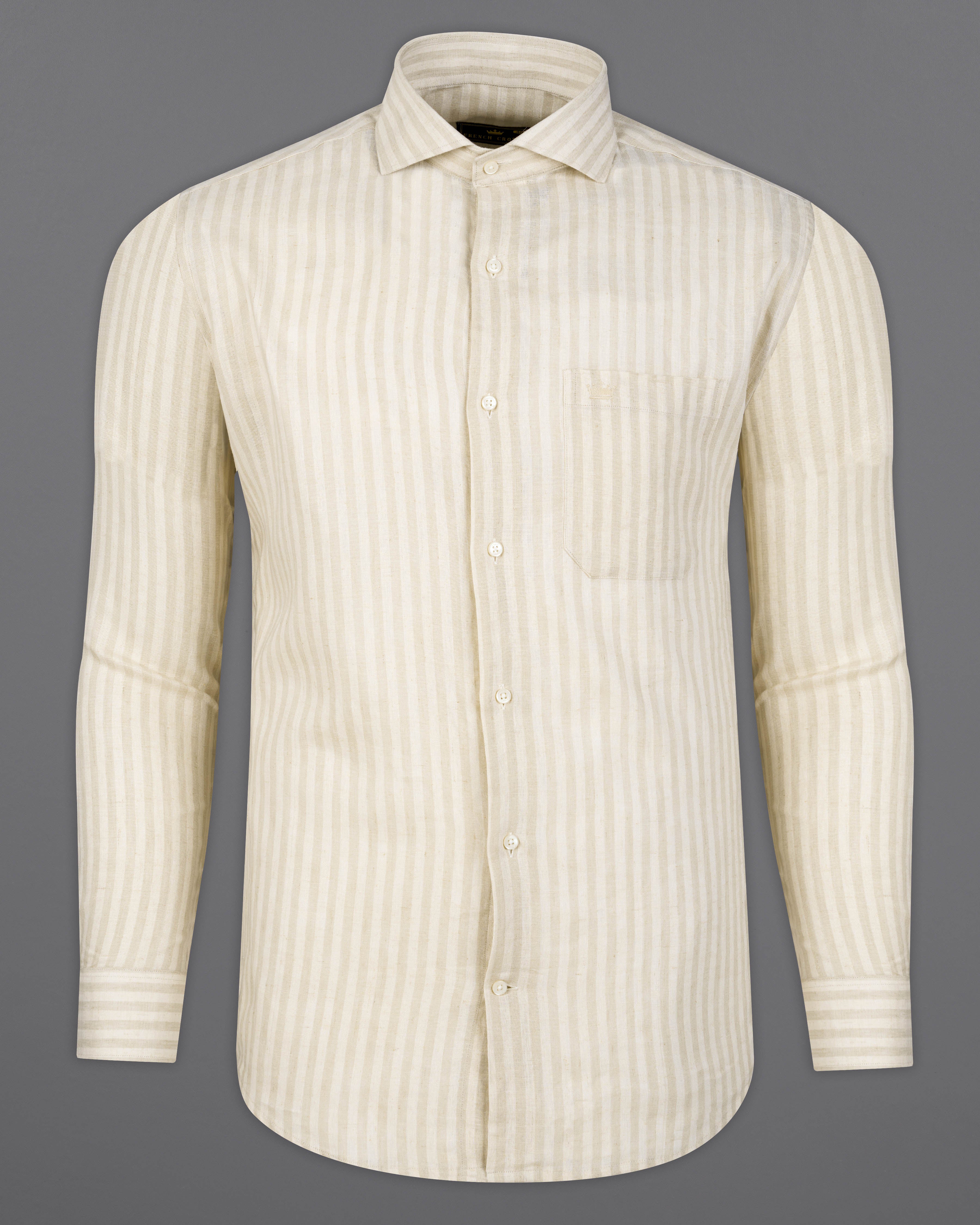 Eggshell Cream Casual/Formal Stripes Premium Linen Shirt For Men