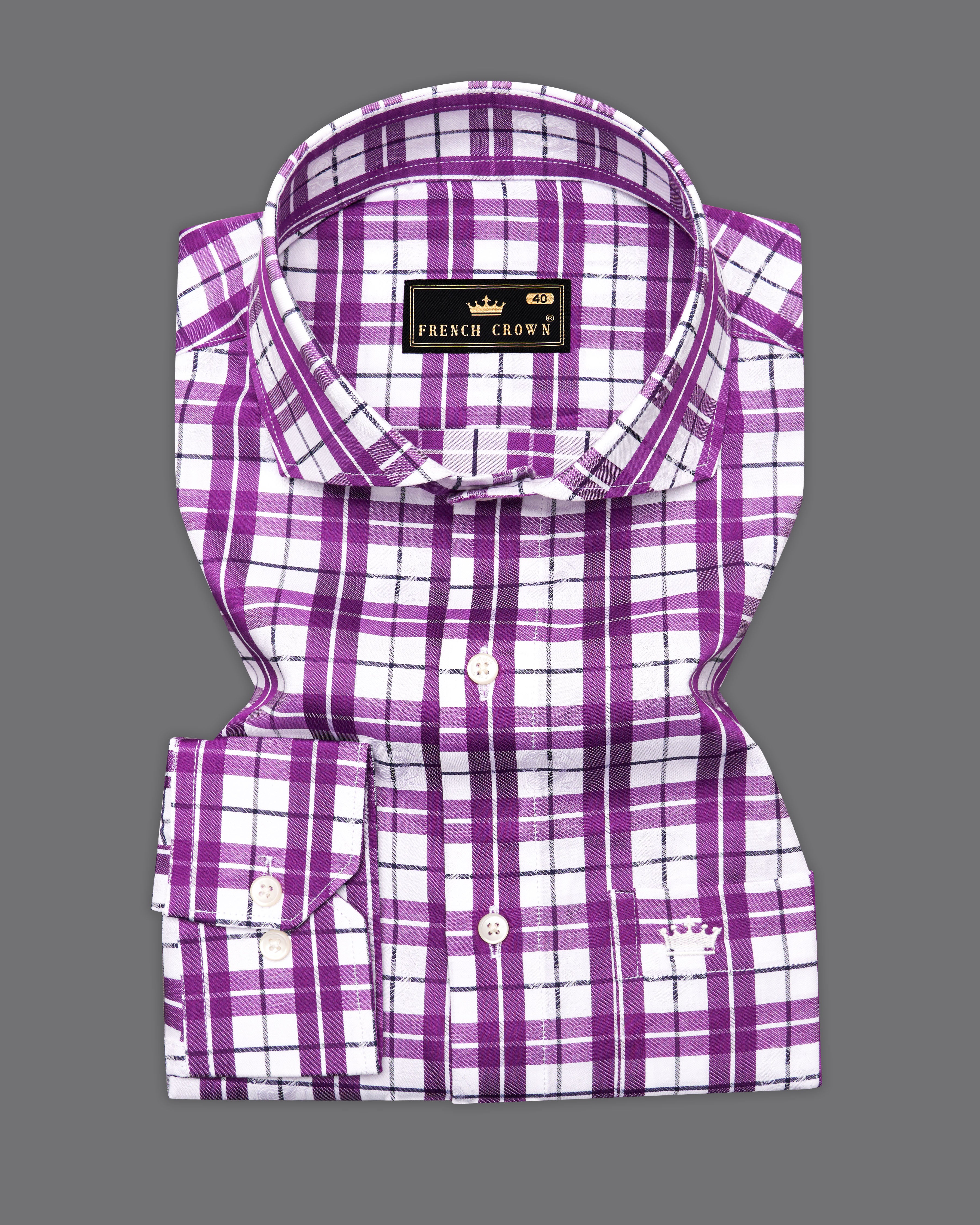 Bright White with Byzantium Purple Checkered Jacquard Textured Premium Giza Cotton Shirt 9602-CA-38,9602-CA-H-38,9602-CA-39,9602-CA-H-39,9602-CA-40,9602-CA-H-40,9602-CA-42,9602-CA-H-42,9602-CA-44,9602-CA-H-44,9602-CA-46,9602-CA-H-46,9602-CA-48,9602-CA-H-48,9602-CA-50,9602-CA-H-50,9602-CA-52,9602-CA-H-52