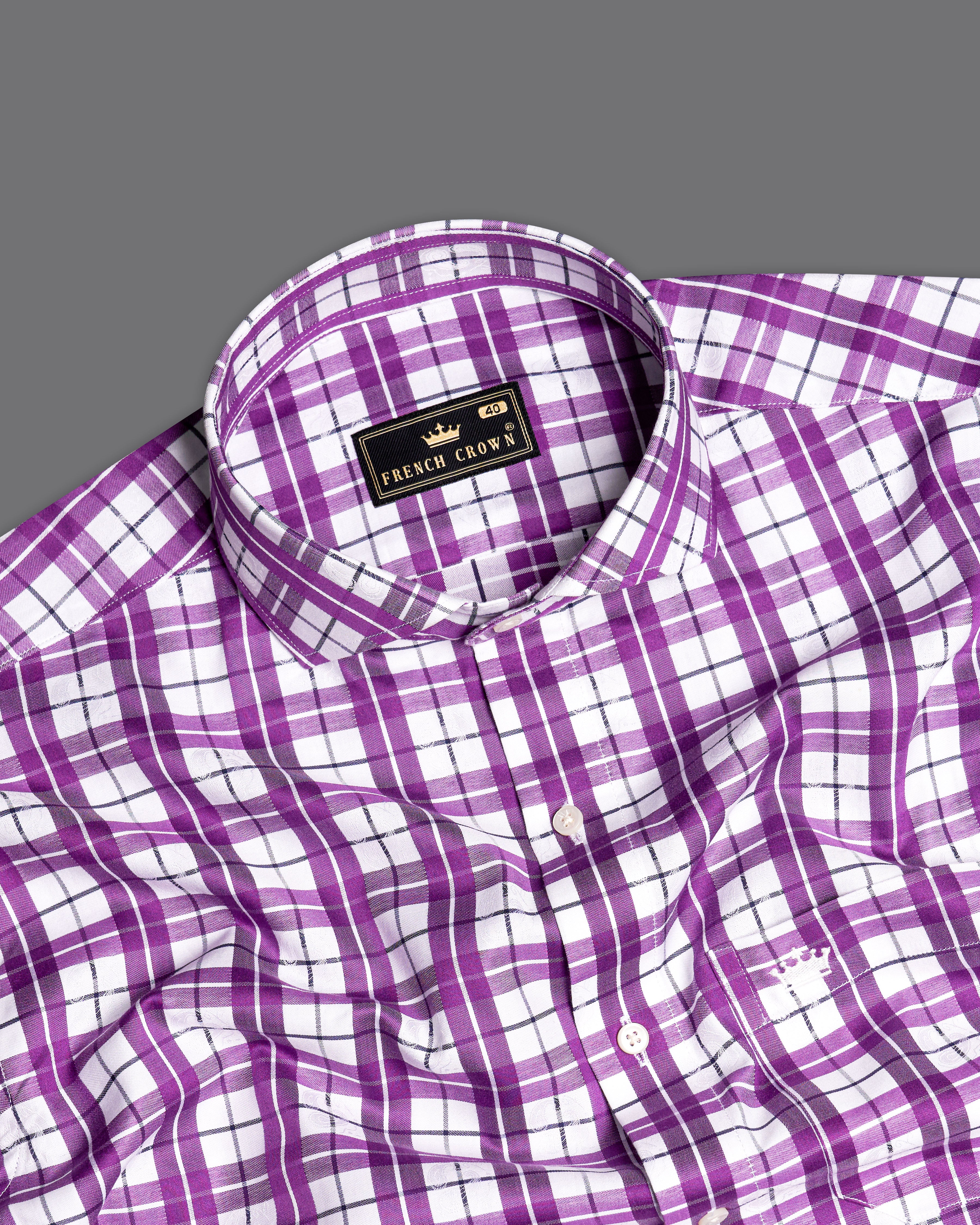 Bright White with Byzantium Purple Checkered Jacquard Textured Premium Giza Cotton Shirt 9602-CA-38,9602-CA-H-38,9602-CA-39,9602-CA-H-39,9602-CA-40,9602-CA-H-40,9602-CA-42,9602-CA-H-42,9602-CA-44,9602-CA-H-44,9602-CA-46,9602-CA-H-46,9602-CA-48,9602-CA-H-48,9602-CA-50,9602-CA-H-50,9602-CA-52,9602-CA-H-52