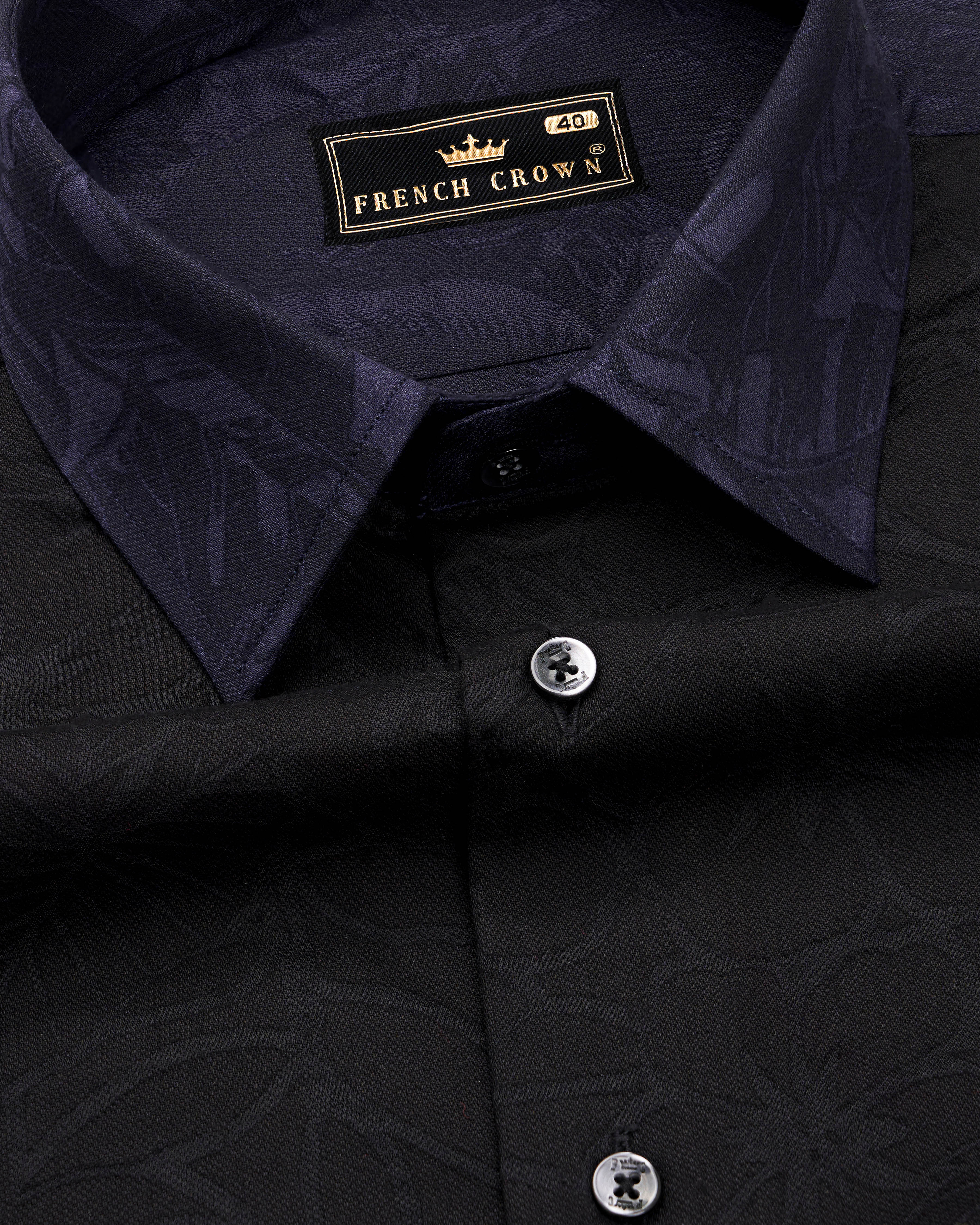 Jade Black And Navy Blue Leaves Textured Jacquard Giza Cotton Designer Shirt 9610-BLK-P475-38,9610-BLK-P475-H-38,9610-BLK-P475-39,9610-BLK-P475-H-39,9610-BLK-P475-40,9610-BLK-P475-H-40,9610-BLK-P475-42,9610-BLK-P475-H-42,9610-BLK-P475-44,9610-BLK-P475-H-44,9610-BLK-P475-46,9610-BLK-P475-H-46,9610-BLK-P475-48,9610-BLK-P475-H-48,9610-BLK-P475-50,9610-BLK-P475-H-50,9610-BLK-P475-52,9610-BLK-P475-H-52