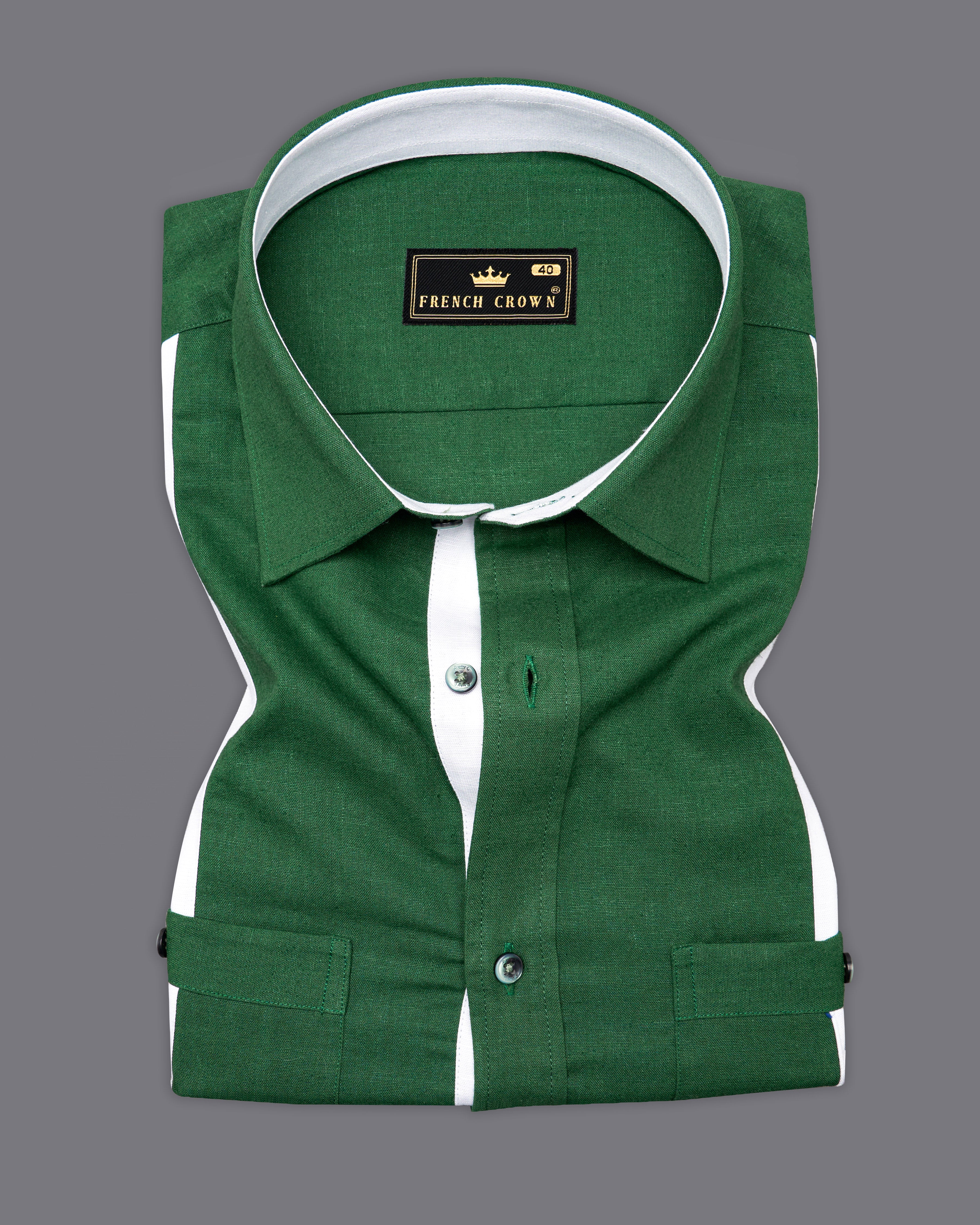 Pantation Green and White Striped Luxurious Linen Designer Shirt 9614-GR-P474-SS-H-38, 9614-GR-P474-SS-H-39, 9614-GR-P474-SS-H-40, 9614-GR-P474-SS-H-42, 9614-GR-P474-SS-H-44, 9614-GR-P474-SS-H-46, 9614-GR-P474-SS-H-48, 9614-GR-P474-SS-H-50, 9614-GR-P474-SS-H-52