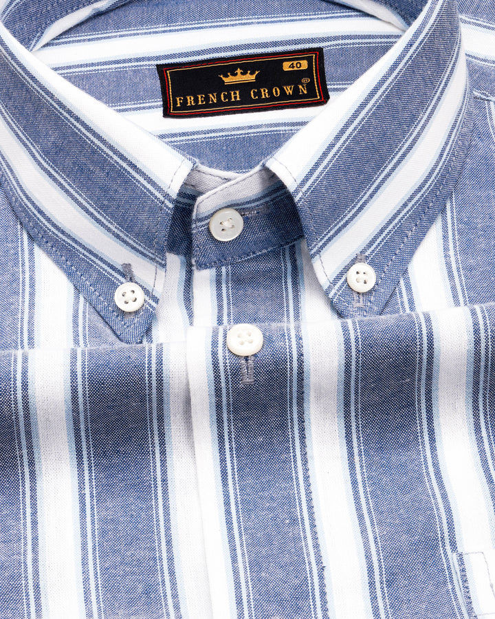 Regent Stripe Azure Slim Shirt  THIN RED LINE