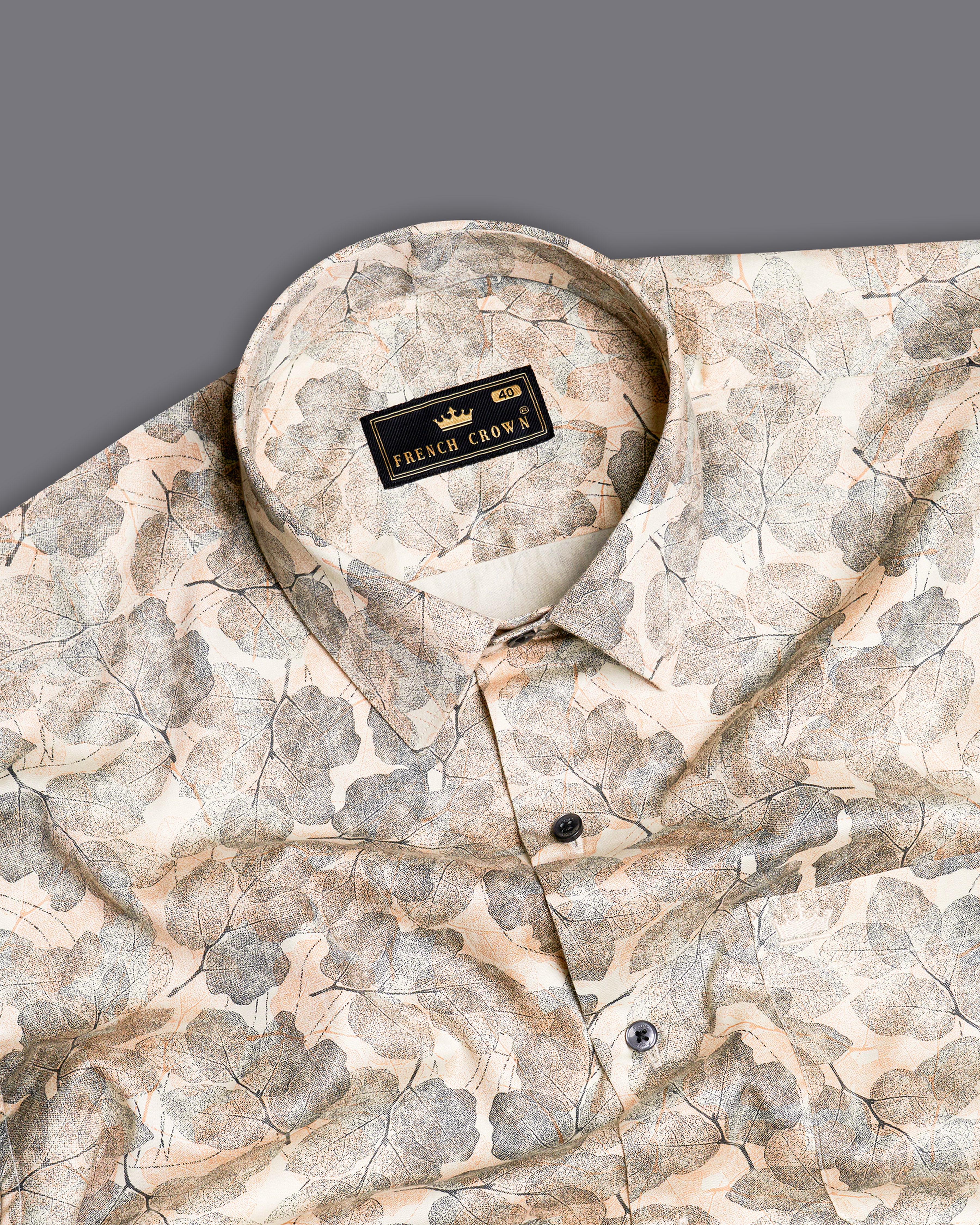 Soft Amber Beige With Leaves Printed Super Soft Premium Cotton Shirt 9690-BLK-38, 9690-BLK-H-38, 9690-BLK-39, 9690-BLK-H-39, 9690-BLK-40, 9690-BLK-H-40, 9690-BLK-42, 9690-BLK-H-42, 9690-BLK-44, 9690-BLK-H-44, 9690-BLK-46, 9690-BLK-H-46, 9690-BLK-48, 9690-BLK-H-48, 9690-BLK-50, 9690-BLK-H-50, 9690-BLK-52, 9690-BLK-H-52