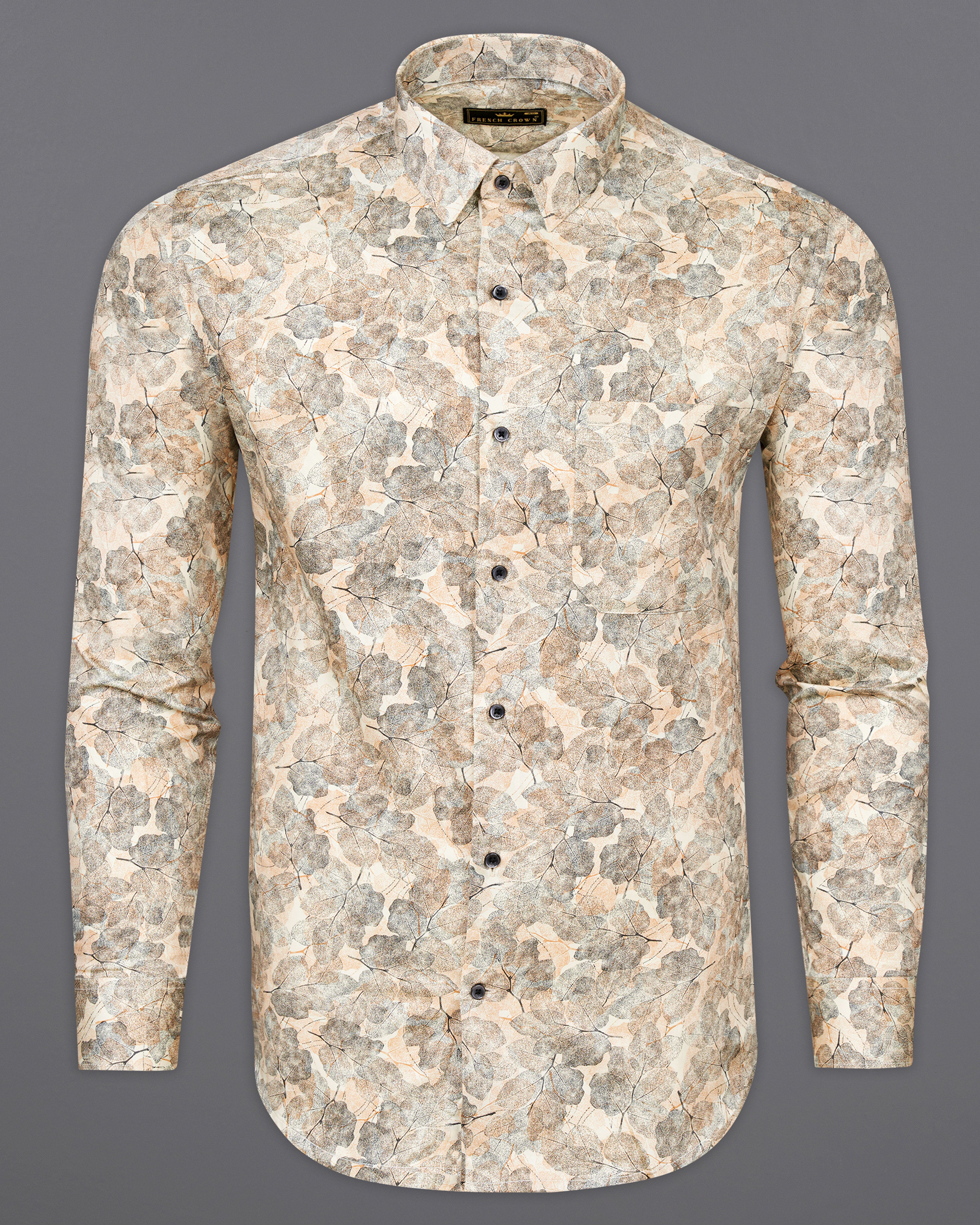 Soft Amber Beige With Leaves Printed Super Soft Premium Cotton Shirt 9690-BLK-38, 9690-BLK-H-38, 9690-BLK-39, 9690-BLK-H-39, 9690-BLK-40, 9690-BLK-H-40, 9690-BLK-42, 9690-BLK-H-42, 9690-BLK-44, 9690-BLK-H-44, 9690-BLK-46, 9690-BLK-H-46, 9690-BLK-48, 9690-BLK-H-48, 9690-BLK-50, 9690-BLK-H-50, 9690-BLK-52, 9690-BLK-H-52