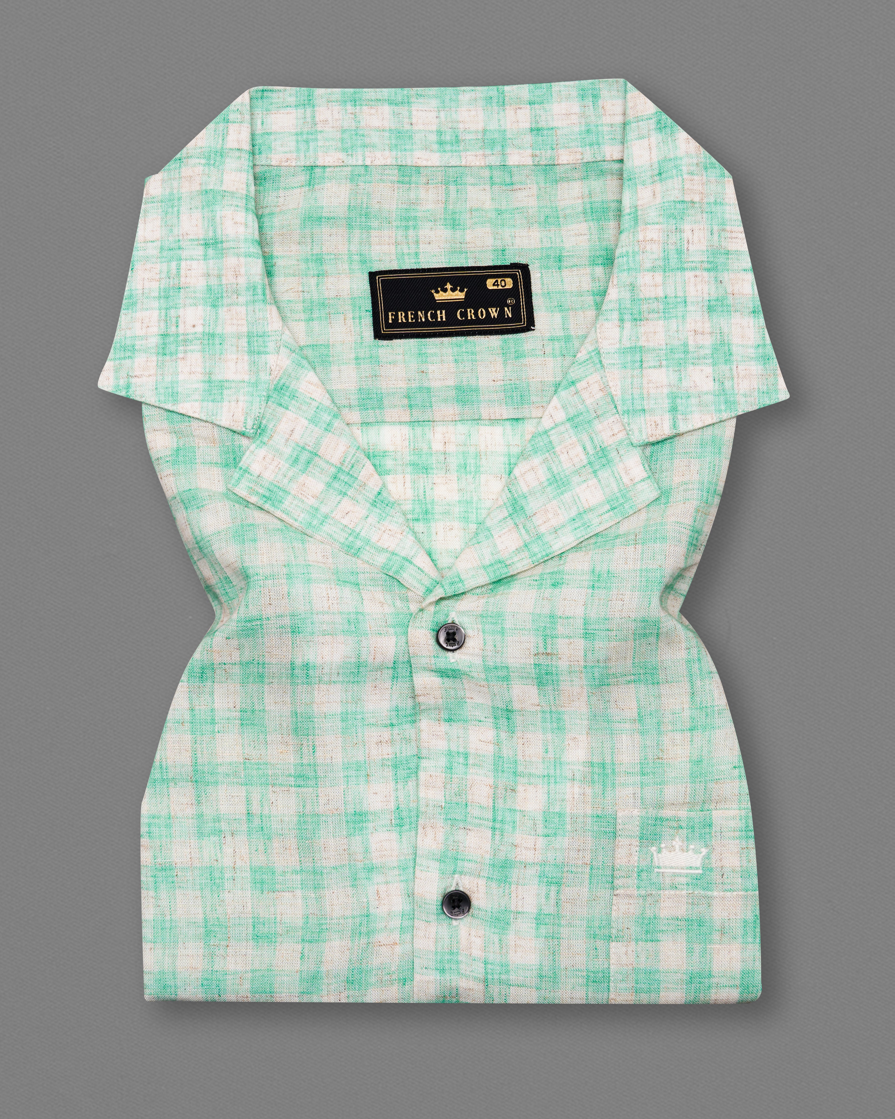 Turquoise Green and Mercury Gray Checkered Half-Sleeved Luxurious Linen Shirt 9699-CC-BLK-SS-38, 9699-CC-BLK-SS-39, 9699-CC-BLK-SS-40, 9699-CC-BLK-SS-42, 9699-CC-BLK-SS-44, 9699-CC-BLK-SS-46, 9699-CC-BLK-SS-48, 9699-CC-BLK-SS-50, 9699-CC-BLK-SS-52