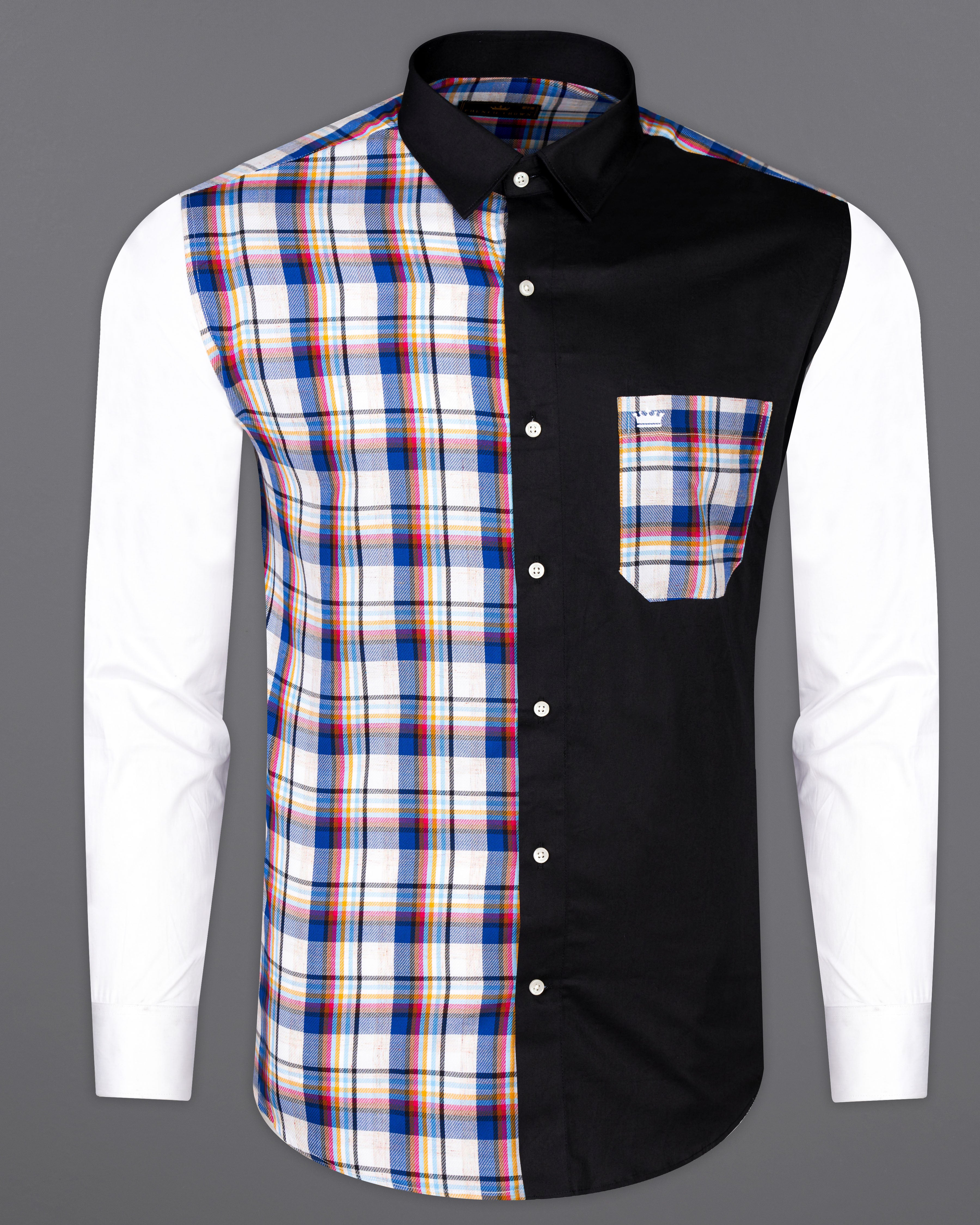 Bright White with Black and Cobalt Blue Checkered Super Soft Premium Cotton Designer Shirt 9757-P406-38, 9757-P406-H-38, 9757-P406-39, 9757-P406-H-39, 9757-P406-40, 9757-P406-H-40, 9757-P406-42, 9757-P406-H-42, 9757-P406-44, 9757-P406-H-44, 9757-P406-46, 9757-P406-H-46, 9757-P406-48, 9757-P406-H-48, 9757-P406-50, 9757-P406-H-50, 9757-P406-52, 9757-P406-H-52