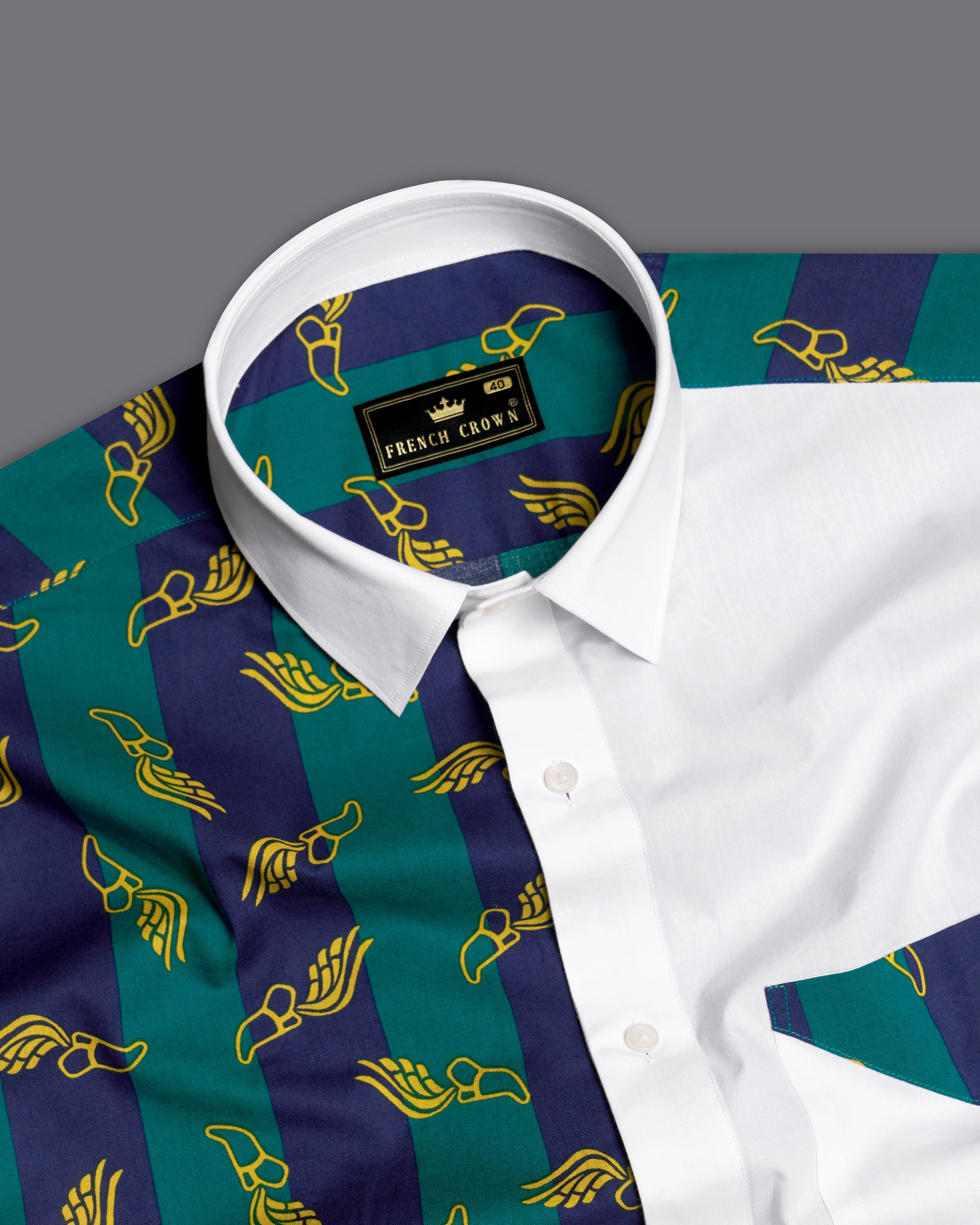 Bright White with Deep Teal Green and Cloud Burst Blue Printed Premium Cotton Designer Shirt 9767-P364-38, 9767-P364-H-38, 9767-P364-39, 9767-P364-H-39, 9767-P364-40, 9767-P364-H-40, 9767-P364-42, 9767-P364-H-42, 9767-P364-44, 9767-P364-H-44, 9767-P364-46, 9767-P364-H-46, 9767-P364-48, 9767-P364-H-48, 9767-P364-50, 9767-P364-H-50, 9767-P364-52, 9767-P364-H-52