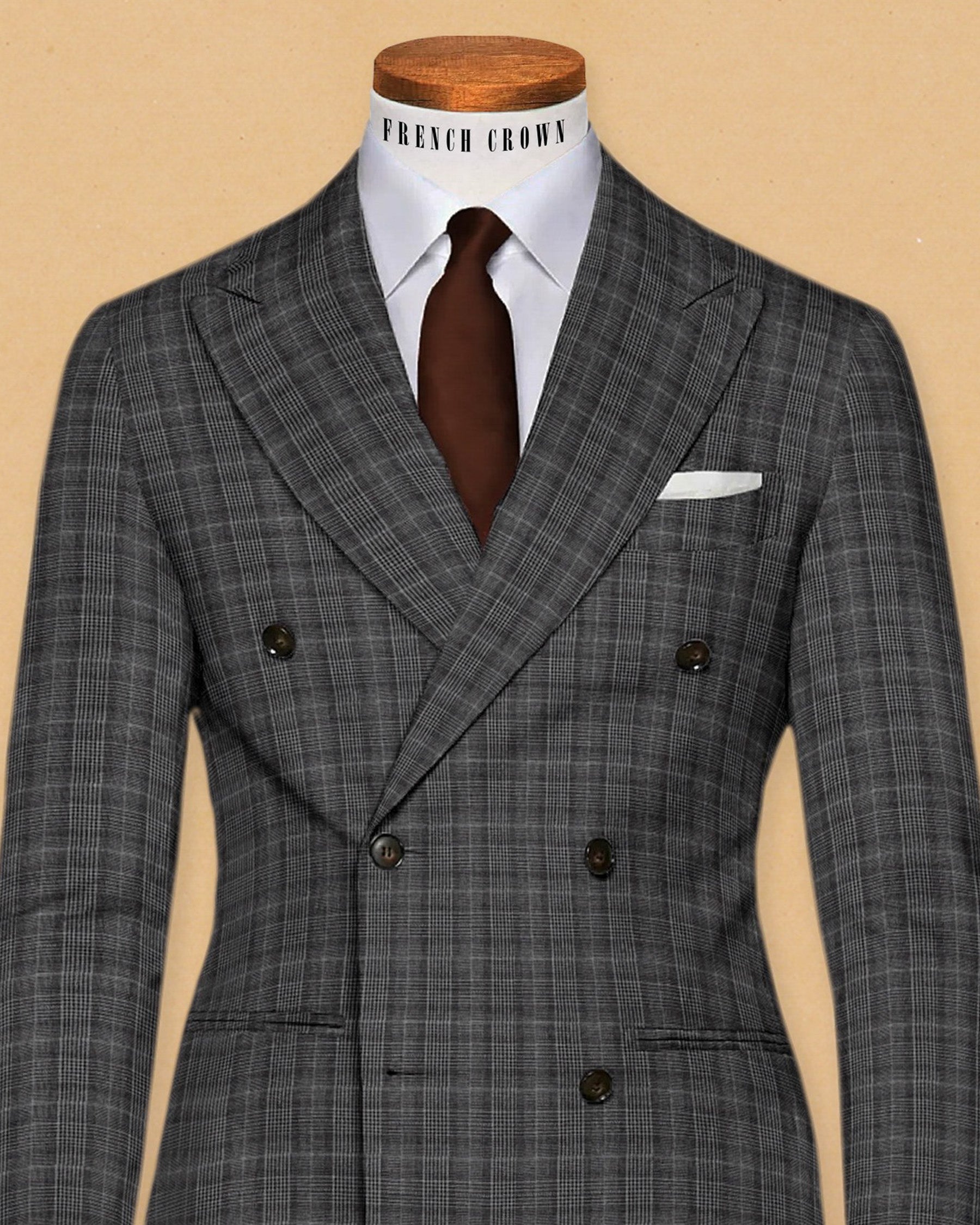 Porpoise Grey Plaid Double Breasted Blazer