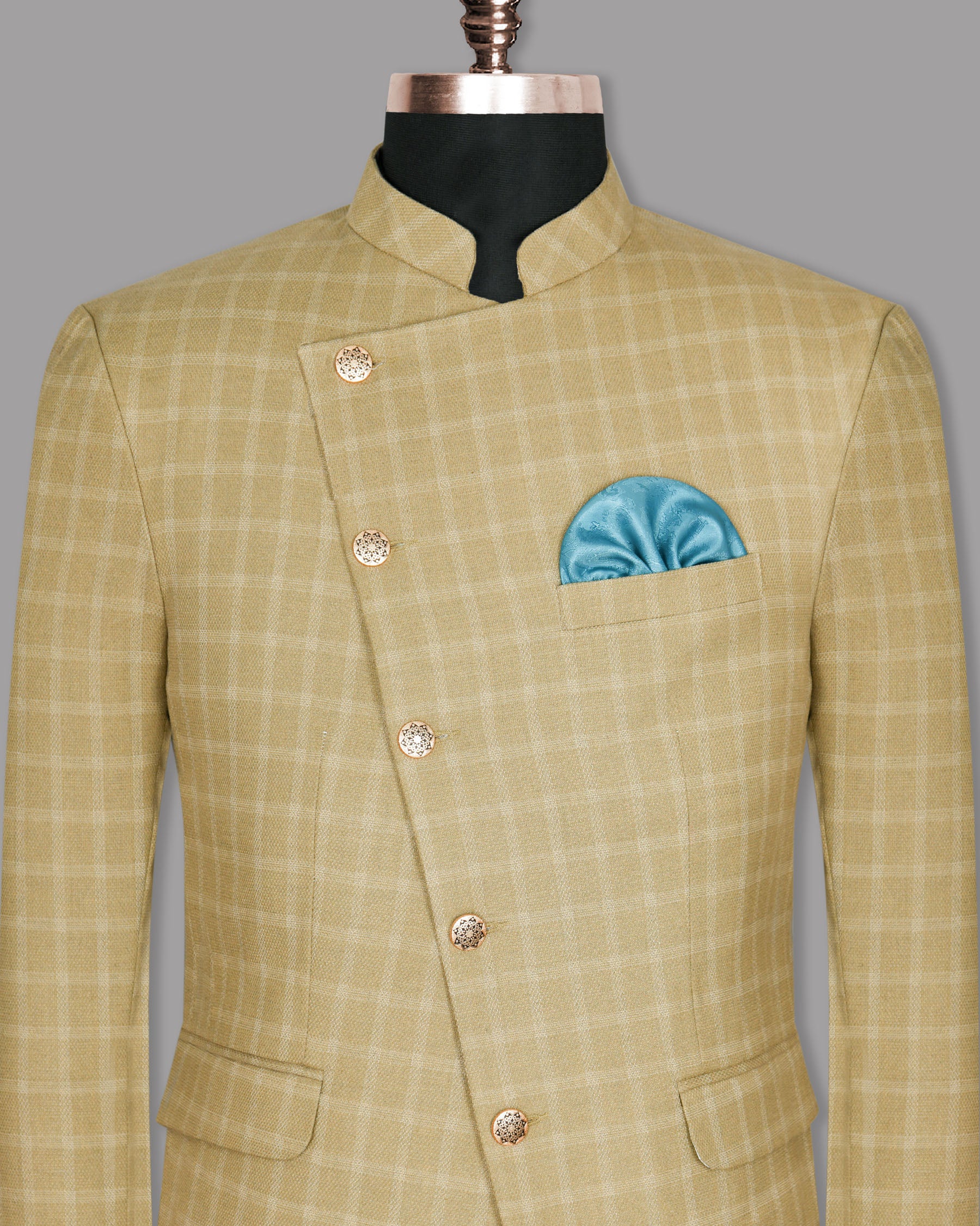 Pavlova Cream Windowpane Bandhgala/Mandarin Blazer BL1011-CBG-44, BL1011-CBG-36, BL1011-CBG-38, BL1011-CBG-50, BL1011-CBG-60, BL1011-CBG-52, BL1011-CBG-54, BL1011-CBG-58, BL1011-CBG-40, BL1011-CBG-42, BL1011-CBG-46, BL1011-CBG-48, BL1011-CBG-56