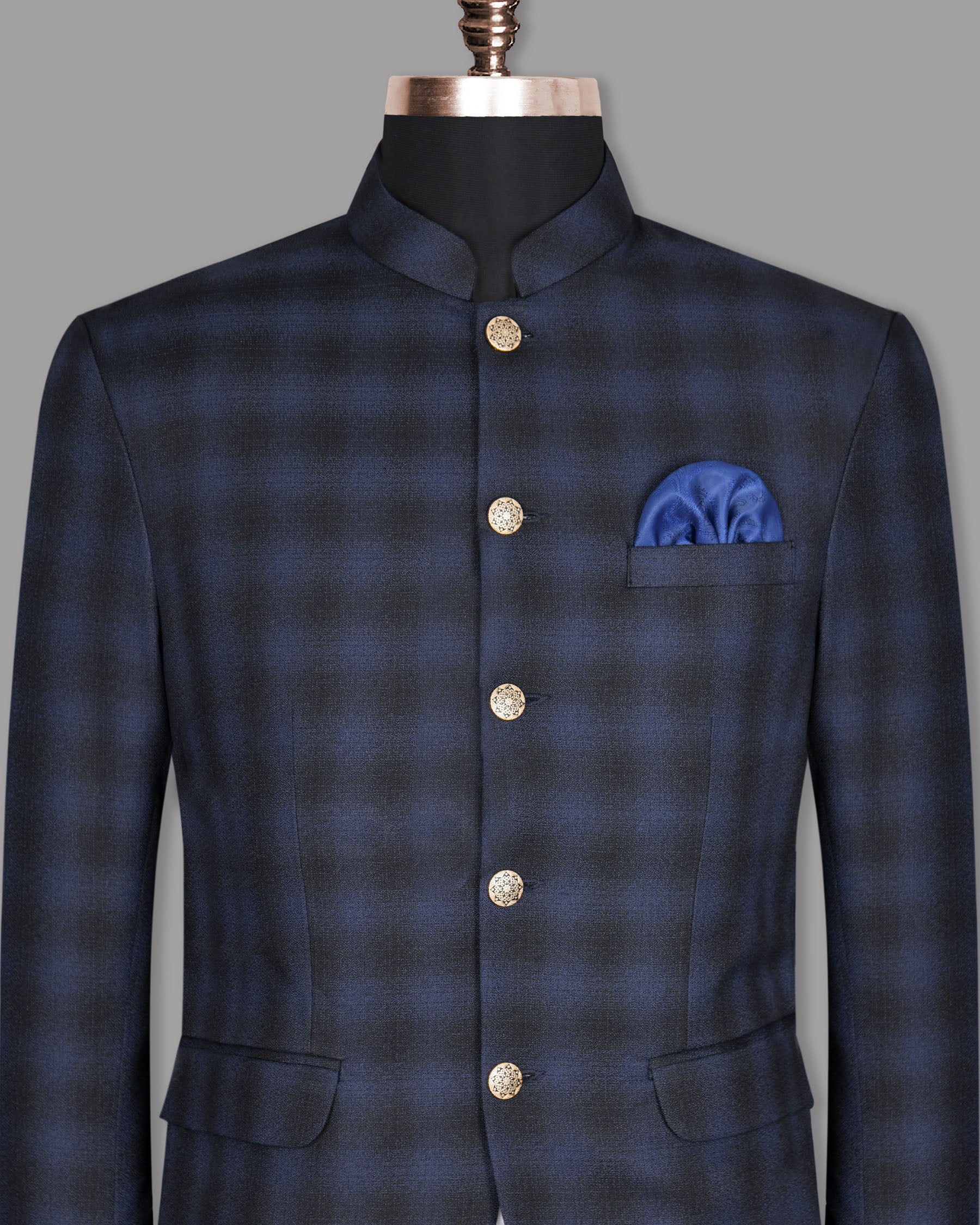 Zodiac Blue Plaid Bandhgala/Mandarin Wool-Silk blend Blazer BL1014-BG-52, BL1014-BG-54, BL1014-BG-58, BL1014-BG-36, BL1014-BG-56, BL1014-BG-38, BL1014-BG-40, BL1014-BG-42, BL1014-BG-44, BL1014-BG-46, BL1014-BG-48, BL1014-BG-60, BL1014-BG-50