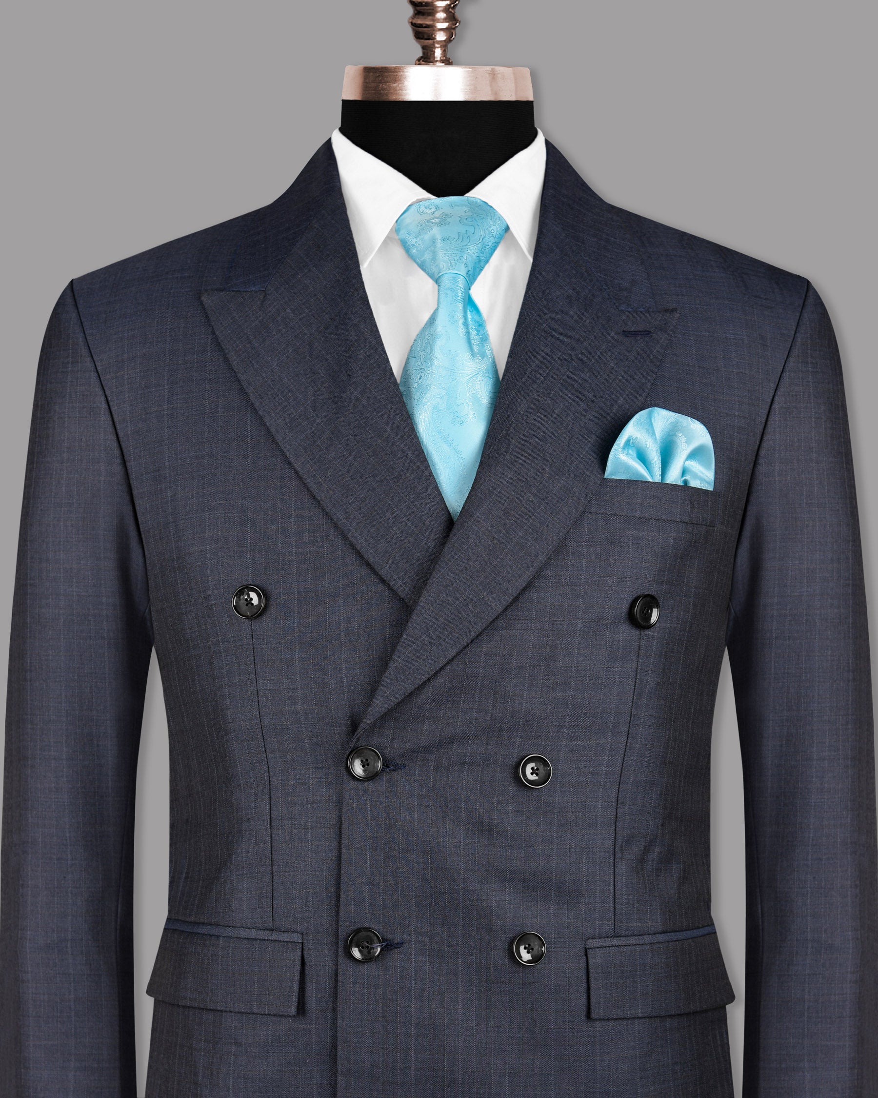 Ship Gray with Blue Tonal Subtle Checked Double Breasted Blazer BL1033-DB-42, BL1033-DB-50, BL1033-DB-52, BL1033-DB-40, BL1033-DB-36, BL1033-DB-38, BL1033-DB-44, BL1033-DB-46, BL1033-DB-48, BL1033-DB-54, BL1033-DB-56, BL1033-DB-58, BL1033-DB-60