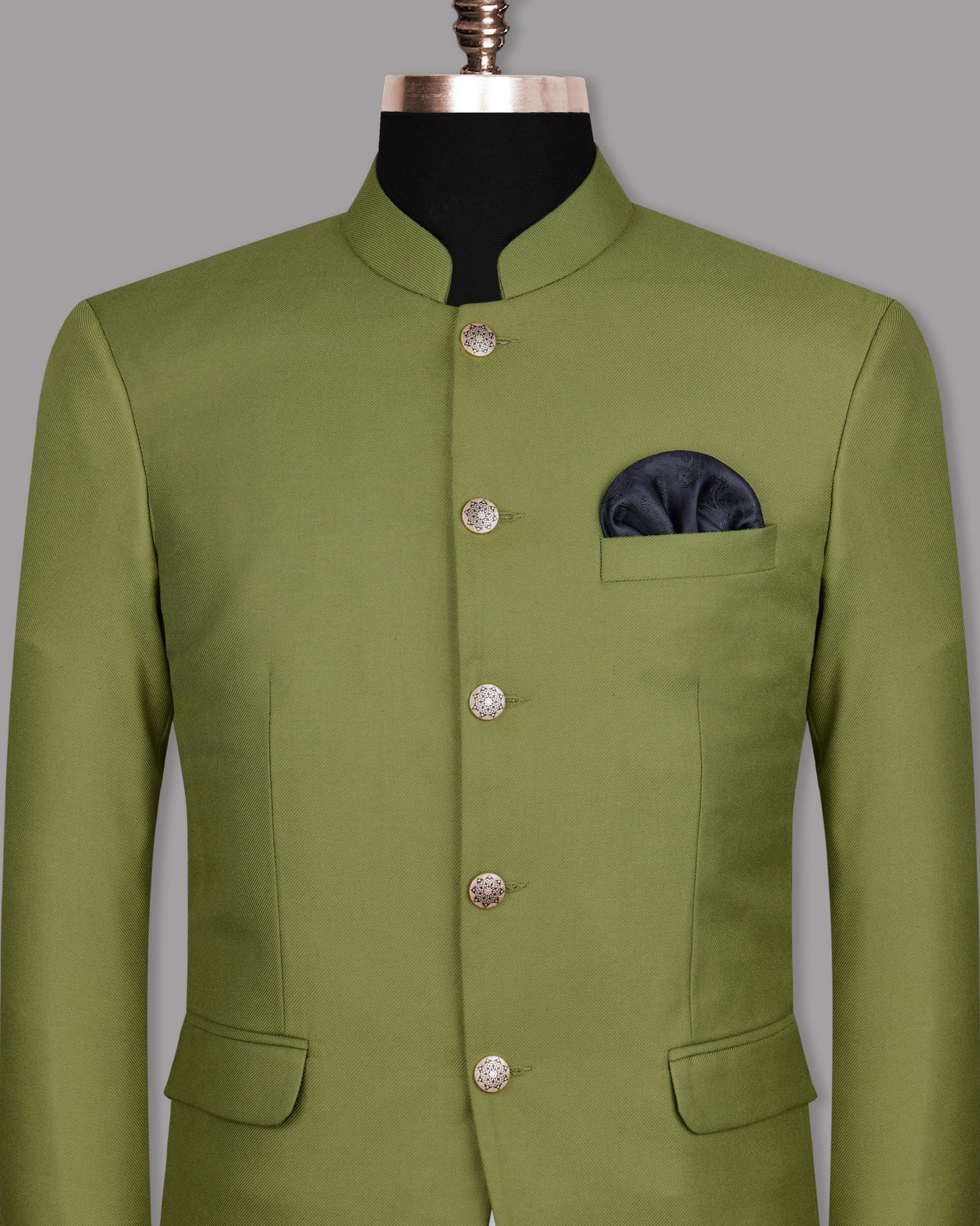 Pesto Green Bandhgala/Mandarin Blazer BL1080-BG-44, BL1080-BG-36, BL1080-BG-38, BL1080-BG-40, BL1080-BG-46, BL1080-BG-48, BL1080-BG-50, BL1080-BG-52, BL1080-BG-60, BL1080-BG-42, BL1080-BG-54, BL1080-BG-56, BL1080-BG-58