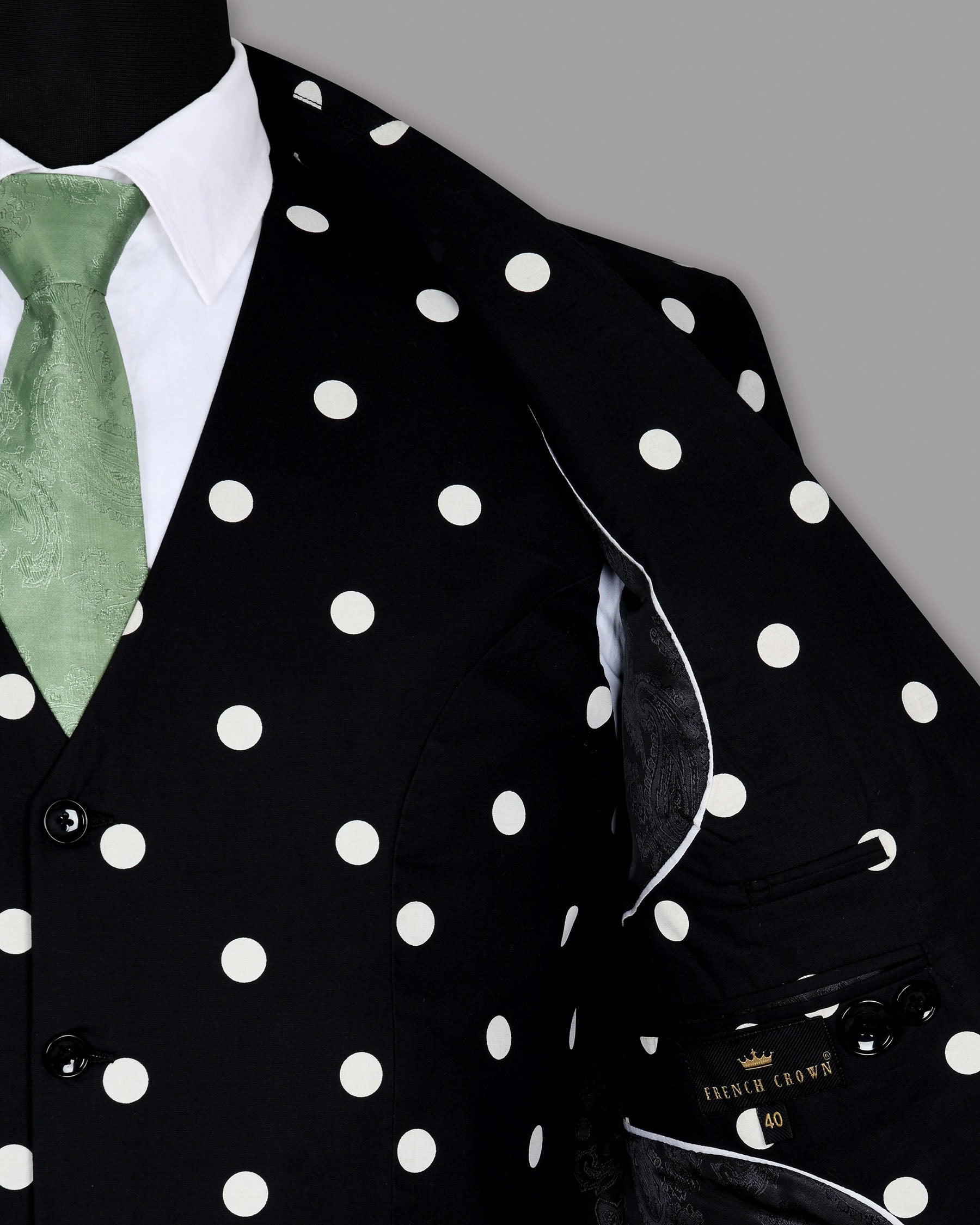 Jade Black Polka Print Designer Blazer