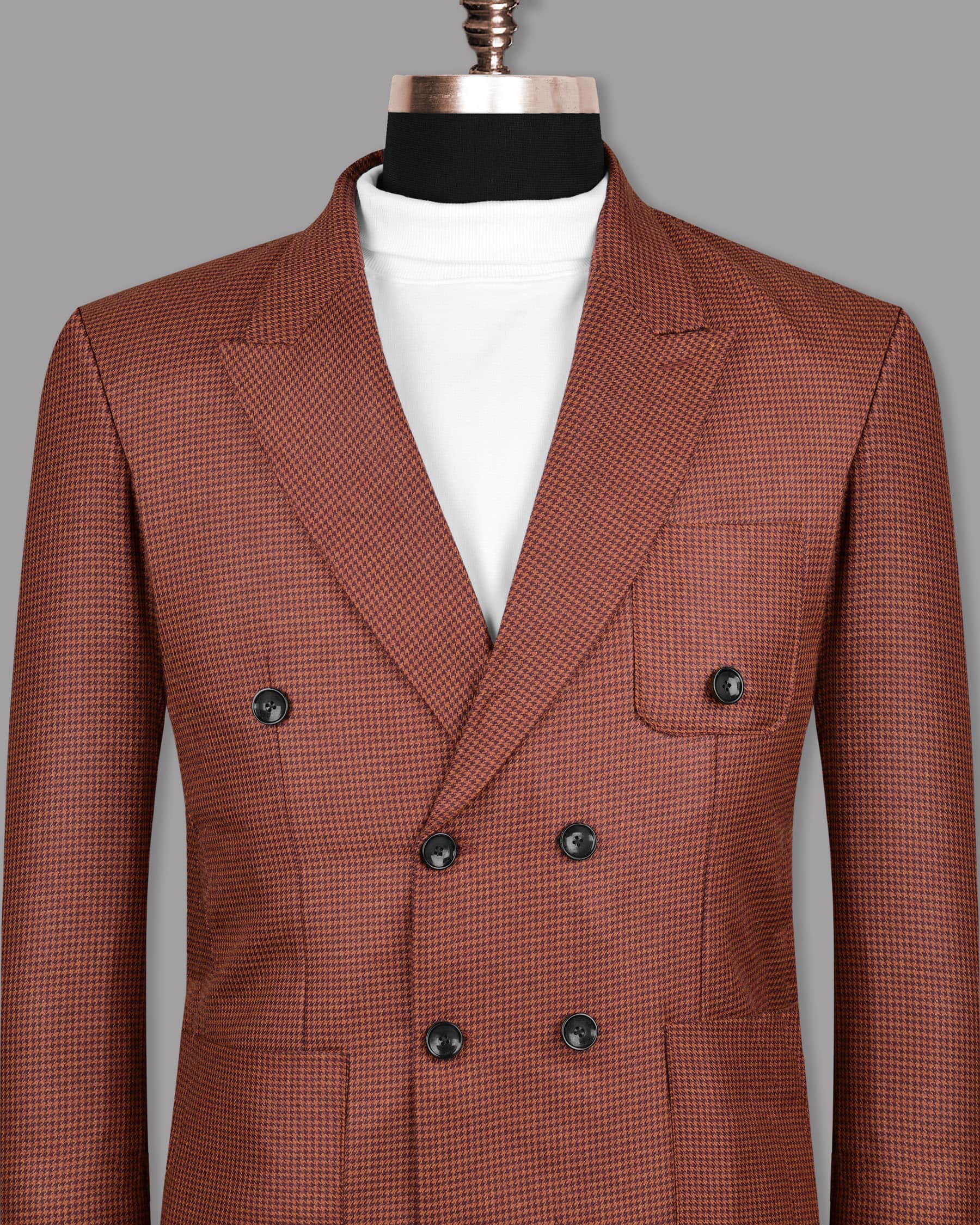 Flame Pea with Purple Houndstooth Double Breasted Sport Blazer BL1090-DB-PP-36, BL1090-DB-PP-38, BL1090-DB-PP-40, BL1090-DB-PP-42, BL1090-DB-PP-46, BL1090-DB-PP-52, BL1090-DB-PP-54, BL1090-DB-PP-56, BL1090-DB-PP-58, BL1090-DB-PP-60, BL1090-DB-PP-44, BL1090-DB-PP-48, BL1090-DB-PP-50