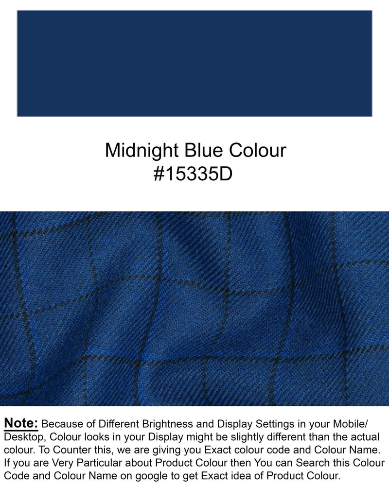 Midnight Blue Windowpane Double Breasted Blazer