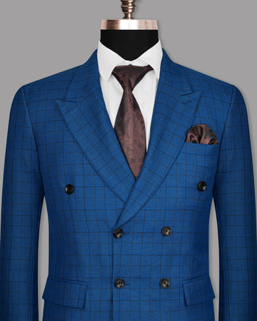 Midnight Blue Windowpane Double Breasted Blazer BL1106-DB-58, BL1106-DB-48, BL1106-DB-52, BL1106-DB-36, BL1106-DB-42, BL1106-DB-46, BL1106-DB-50, BL1106-DB-54, BL1106-DB-38, BL1106-DB-40, BL1106-DB-60, BL1106-DB-44, BL1106-DB-56