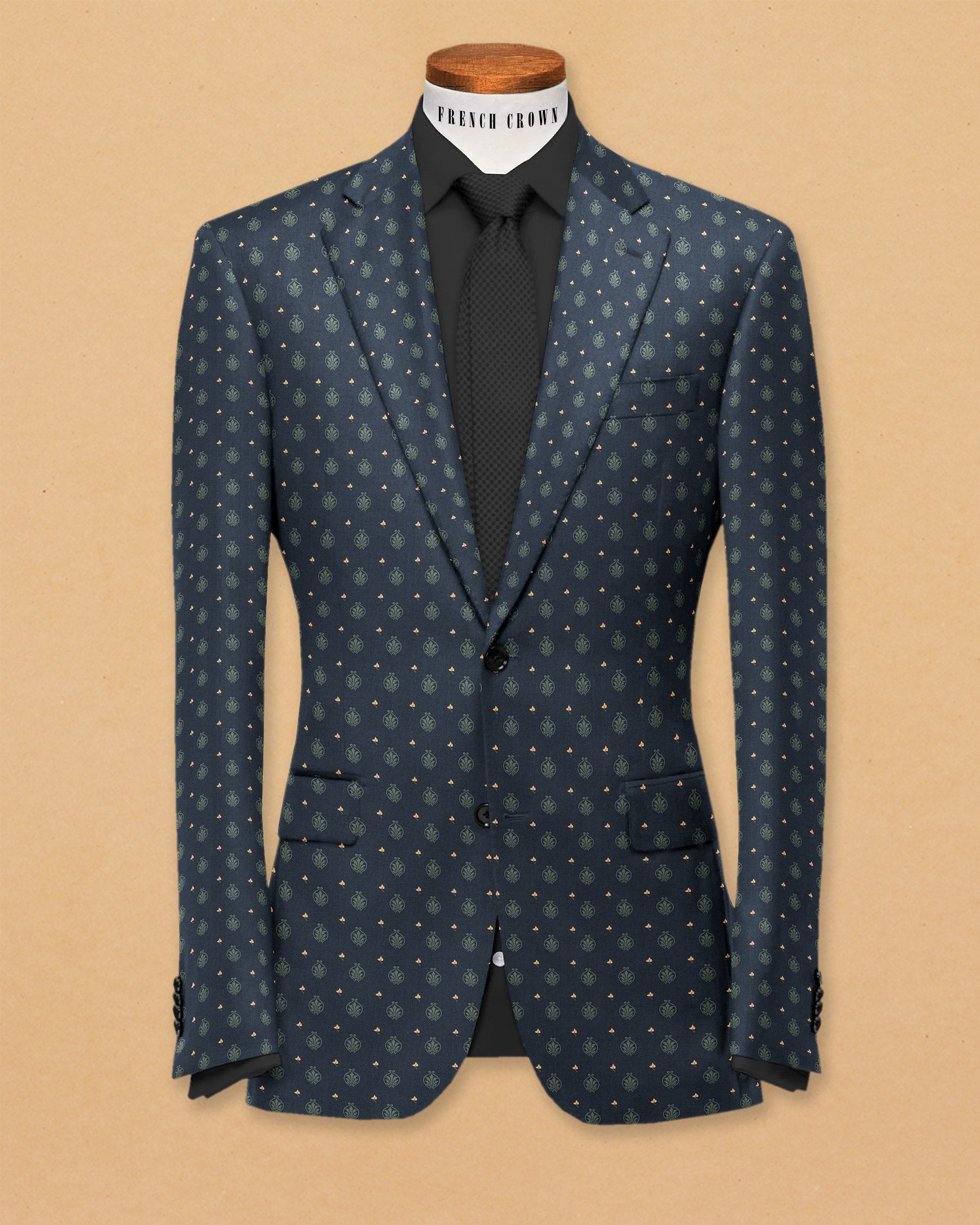 Navy with Green Butta Print Super Soft Designer Blazer