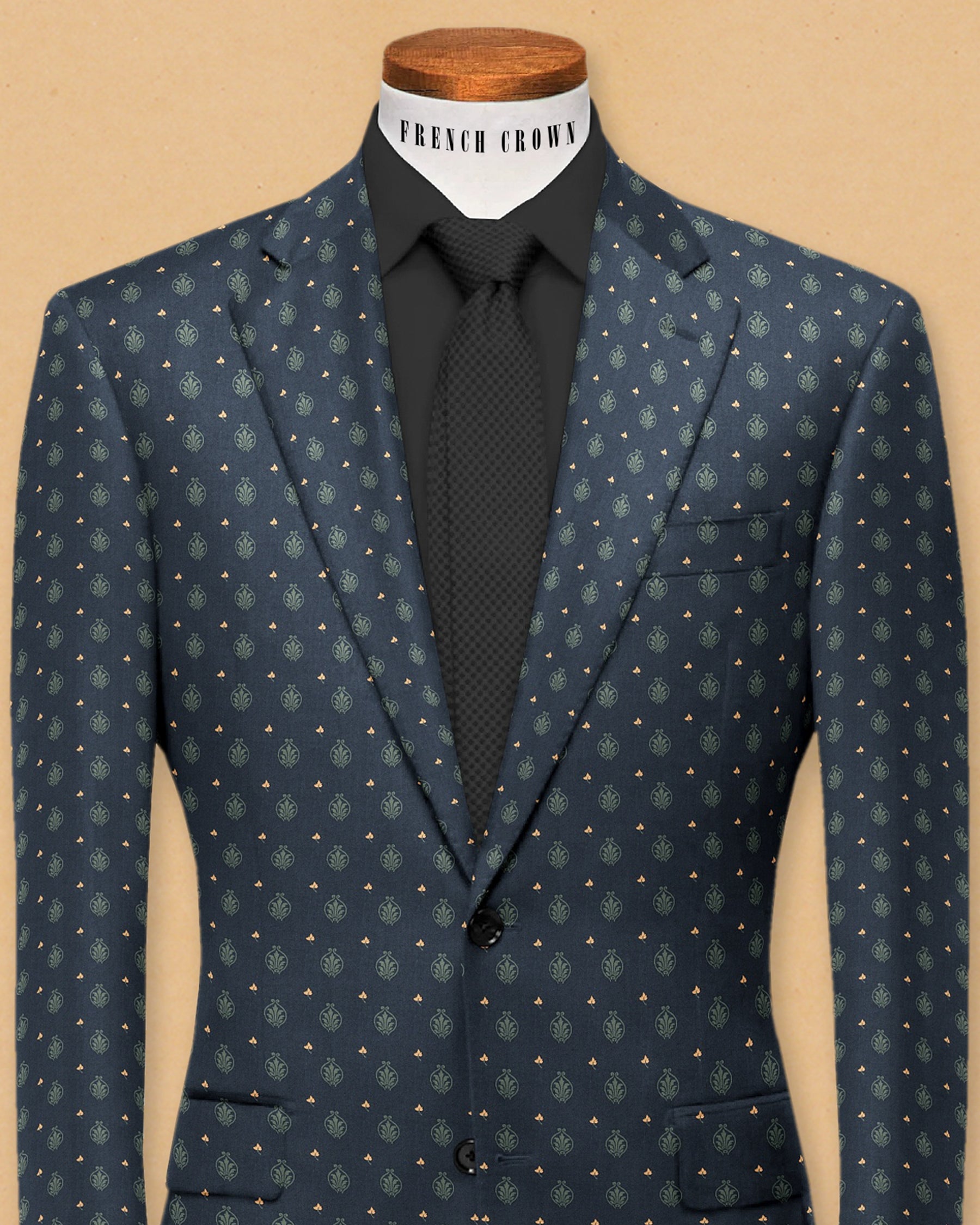 Navy with Green Butta Print Super Soft Designer Blazer