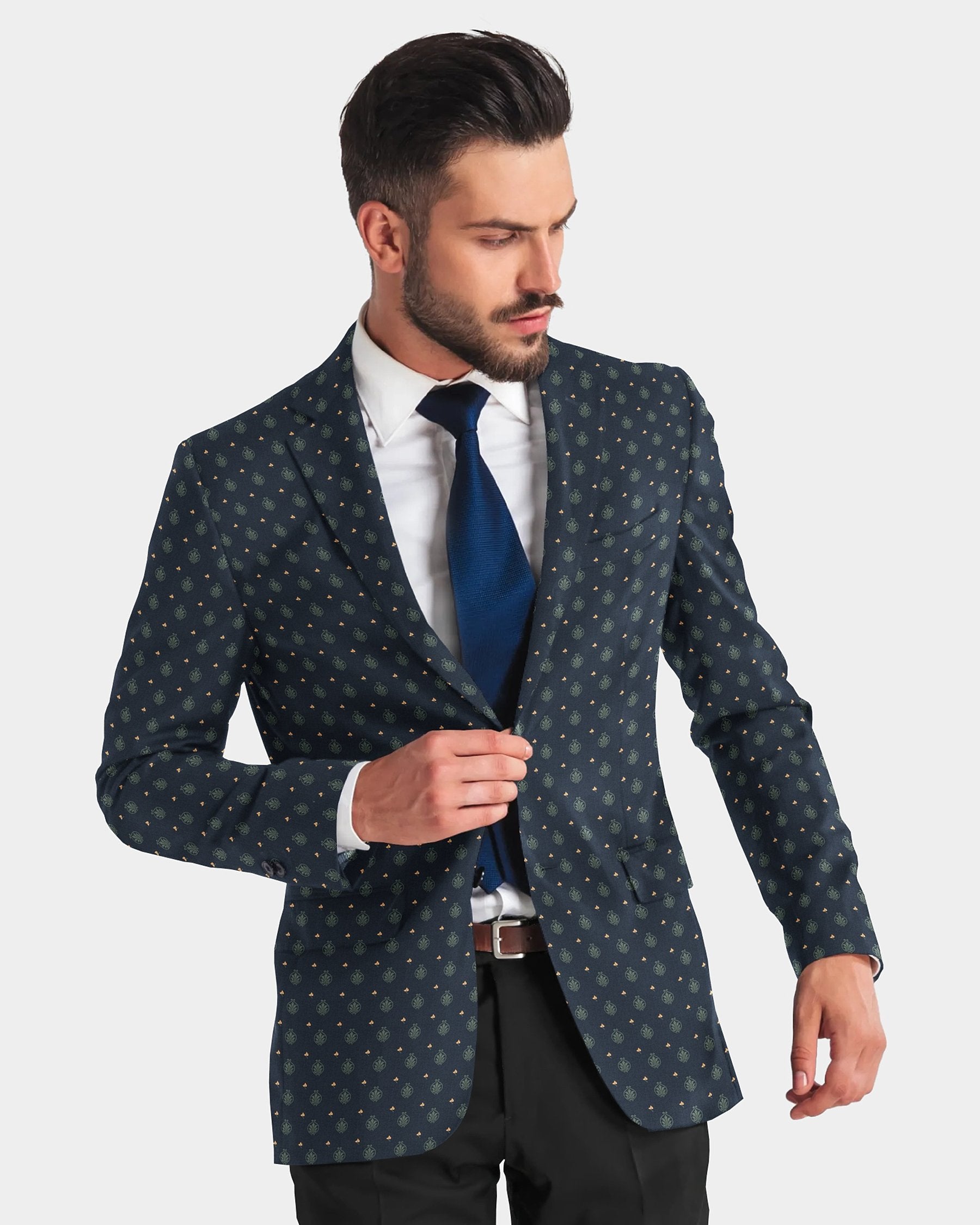Navy with Green Butta Print Super Soft Designer Blazer