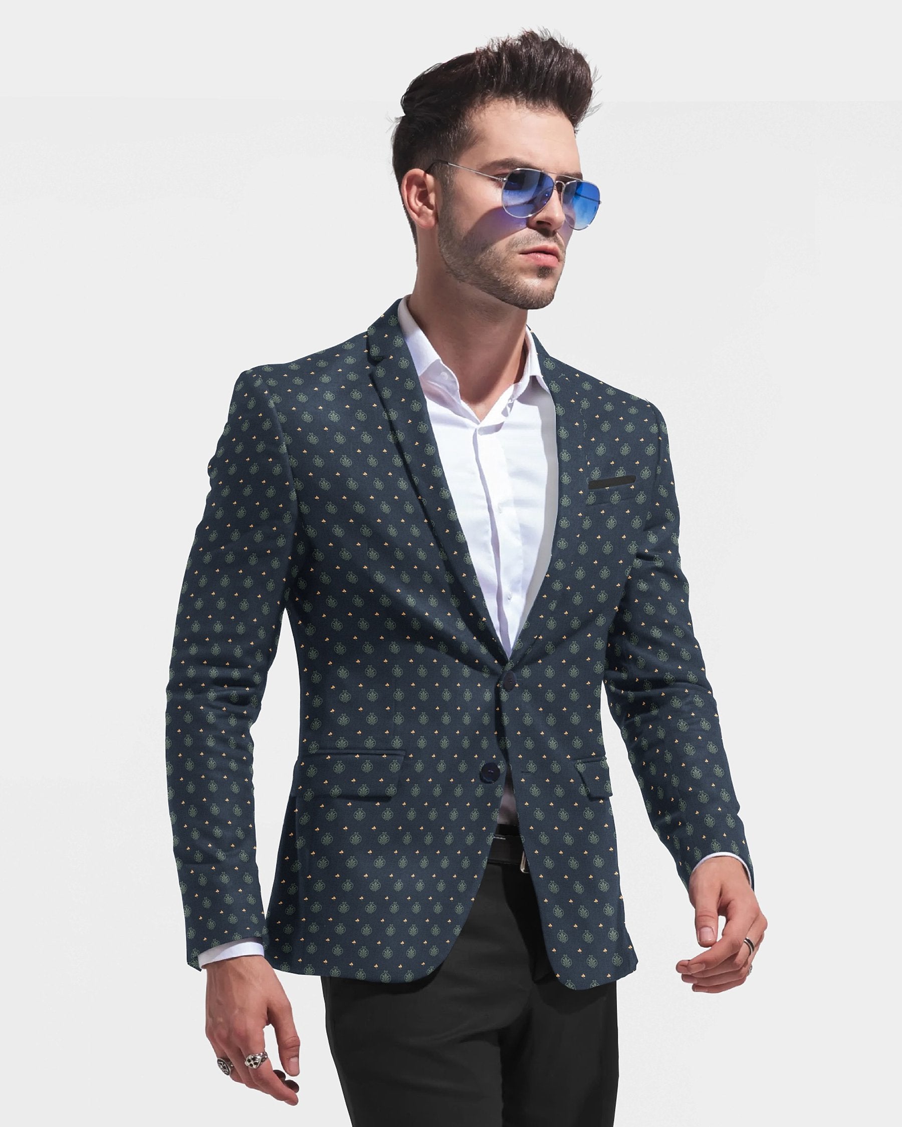 Navy with Green Butta Print Super Soft Designer Blazer