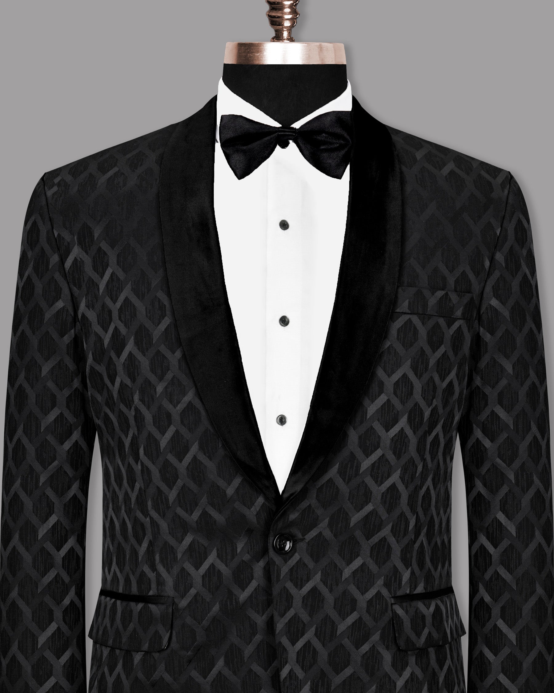 Bunker Black Jacquard Patterned Designer Tuxedo Blazer BL1149-BKL-36, BL1149-BKL-38, BL1149-BKL-40, BL1149-BKL-42, BL1149-BKL-44, BL1149-BKL-46, BL1149-BKL-48, BL1149-BKL-56, BL1149-BKL-58, BL1149-BKL-60, BL1149-BKL-50, BL1149-BKL-52, BL1149-BKL-54