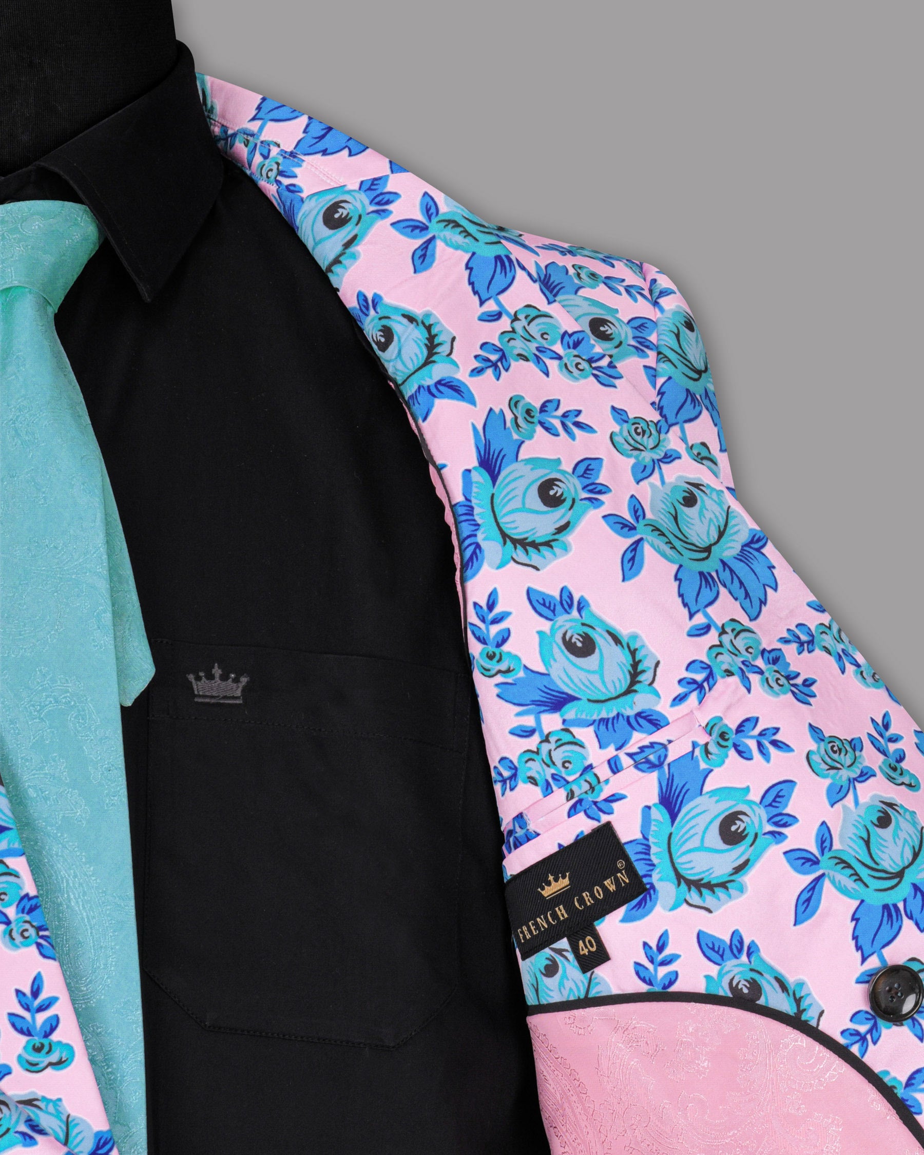 Azalea Pink with Shakespeare Blue Flower Printed Super Soft Premium Designer Blazer