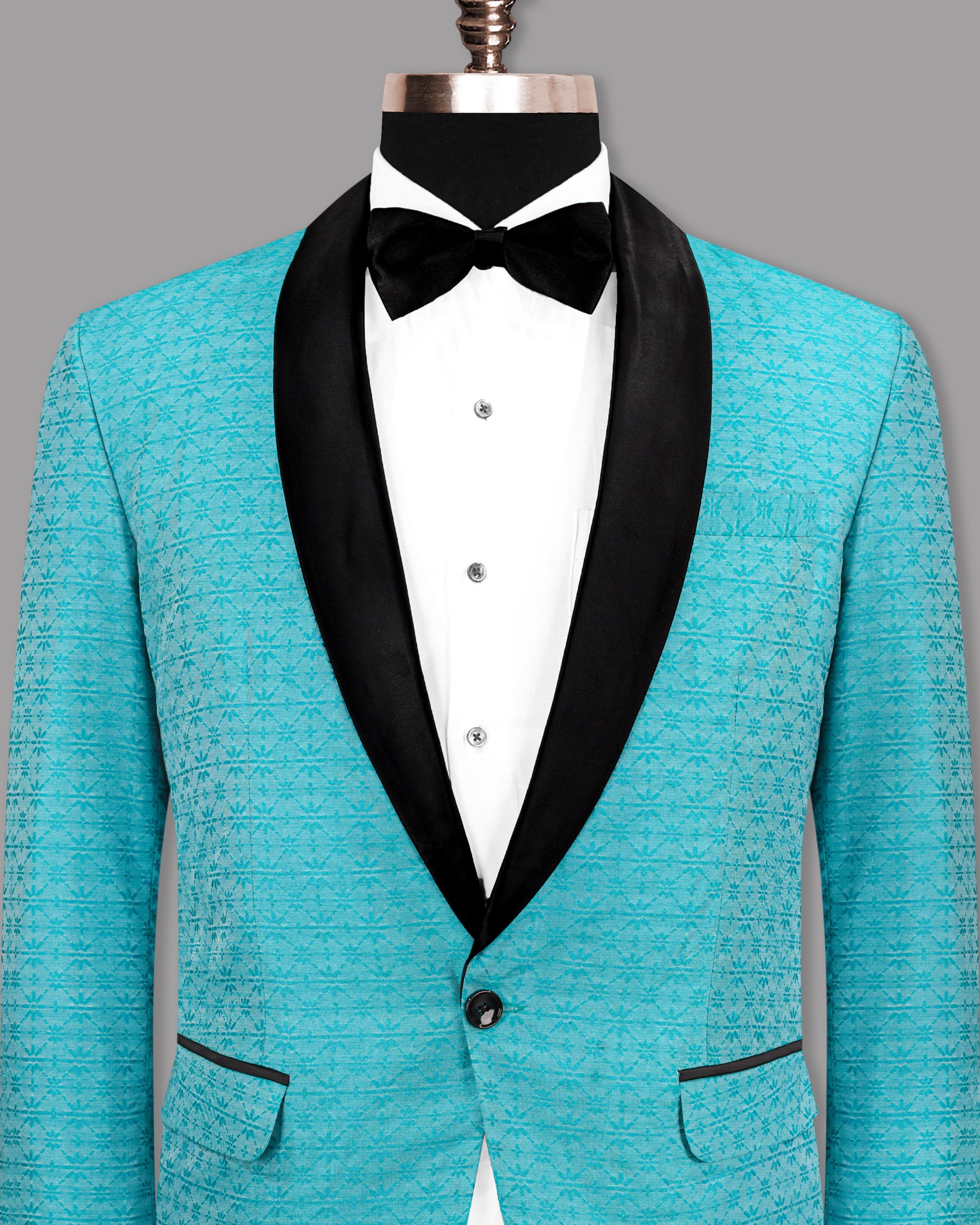 Fountain Blue Jacquard Designer Tuxedo Blazer BL1174-BKL-36, BL1174-BKL-38, BL1174-BKL-42, BL1174-BKL-44, BL1174-BKL-48, BL1174-BKL-50, BL1174-BKL-52, BL1174-BKL-54, BL1174-BKL-56, BL1174-BKL-58, BL1174-BKL-60, BL1174-BKL-40, BL1174-BKL-46