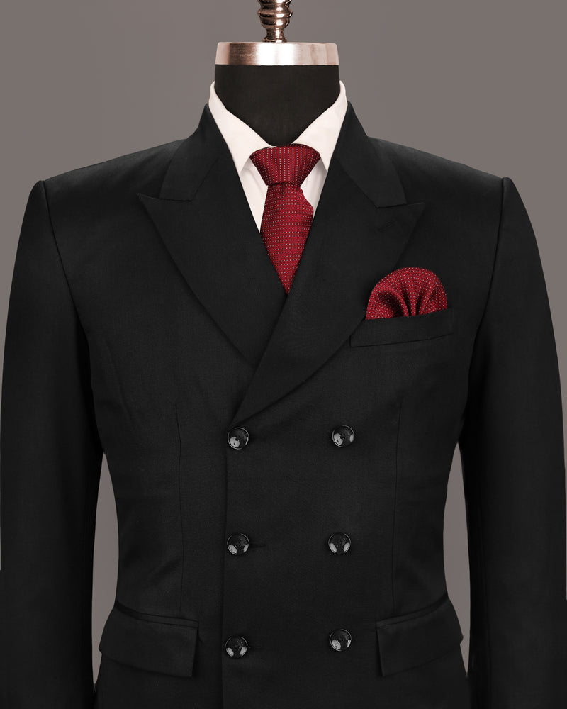 JET BLACK SOLID LUXURIOUS LINEN DOUBLE-BREASTED SPORTS BLAZER