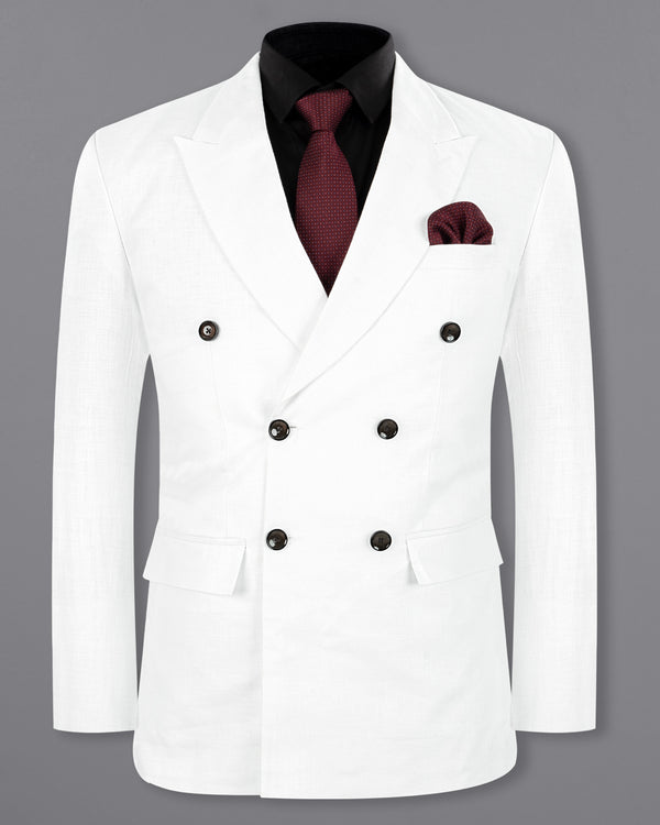 BRIGHT WHITE LUXURIOUS LINEN DOUBLE BREASTED PERFORMANCE BLAZER