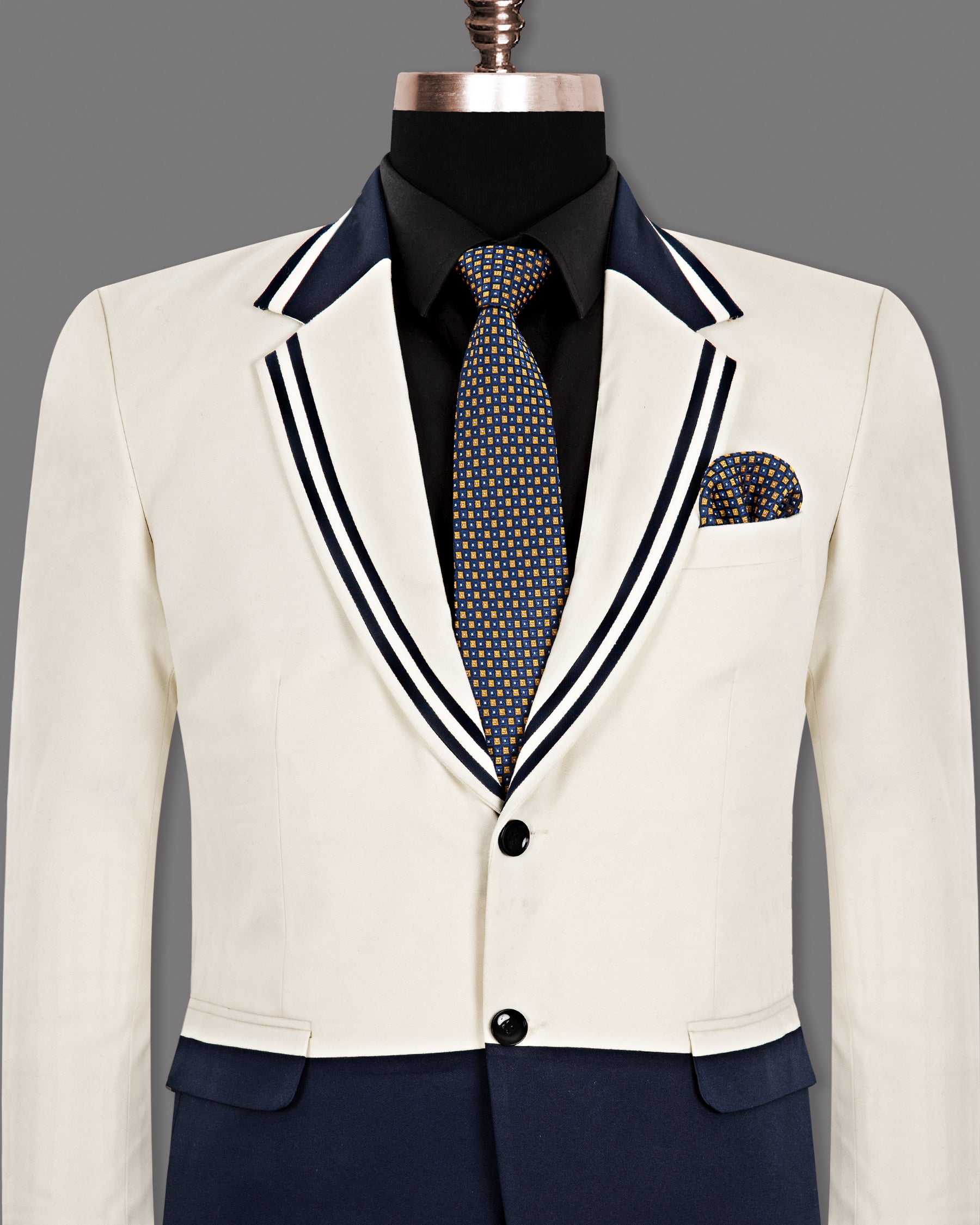 Off-white with Blue Designer Premium Cotton Blazer BL1255-SB-D15-52, BL1255-SB-D15-54, BL1255-SB-D15-56, BL1255-SB-D15-58, BL1255-SB-D15-60, BL1255-SB-D15-36, BL1255-SB-D15-38, BL1255-SB-D15-40, BL1255-SB-D15-42, BL1255-SB-D15-44, BL1255-SB-D15-46, BL1255-SB-D15-48, BL1255-SB-D15-50