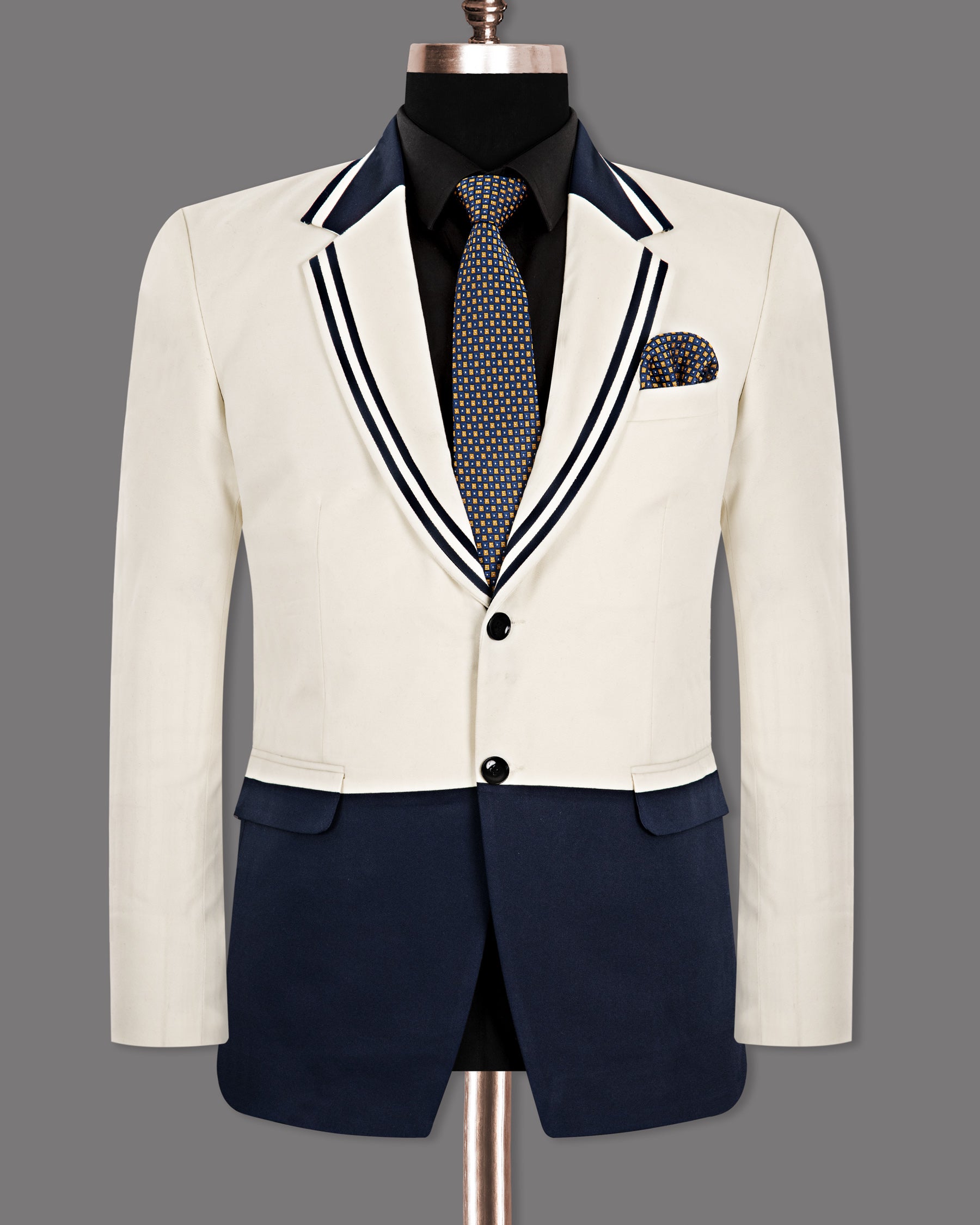 Off-white with Blue Designer Premium Cotton Blazer BL1255-SB-D15-52, BL1255-SB-D15-54, BL1255-SB-D15-56, BL1255-SB-D15-58, BL1255-SB-D15-60, BL1255-SB-D15-36, BL1255-SB-D15-38, BL1255-SB-D15-40, BL1255-SB-D15-42, BL1255-SB-D15-44, BL1255-SB-D15-46, BL1255-SB-D15-48, BL1255-SB-D15-50