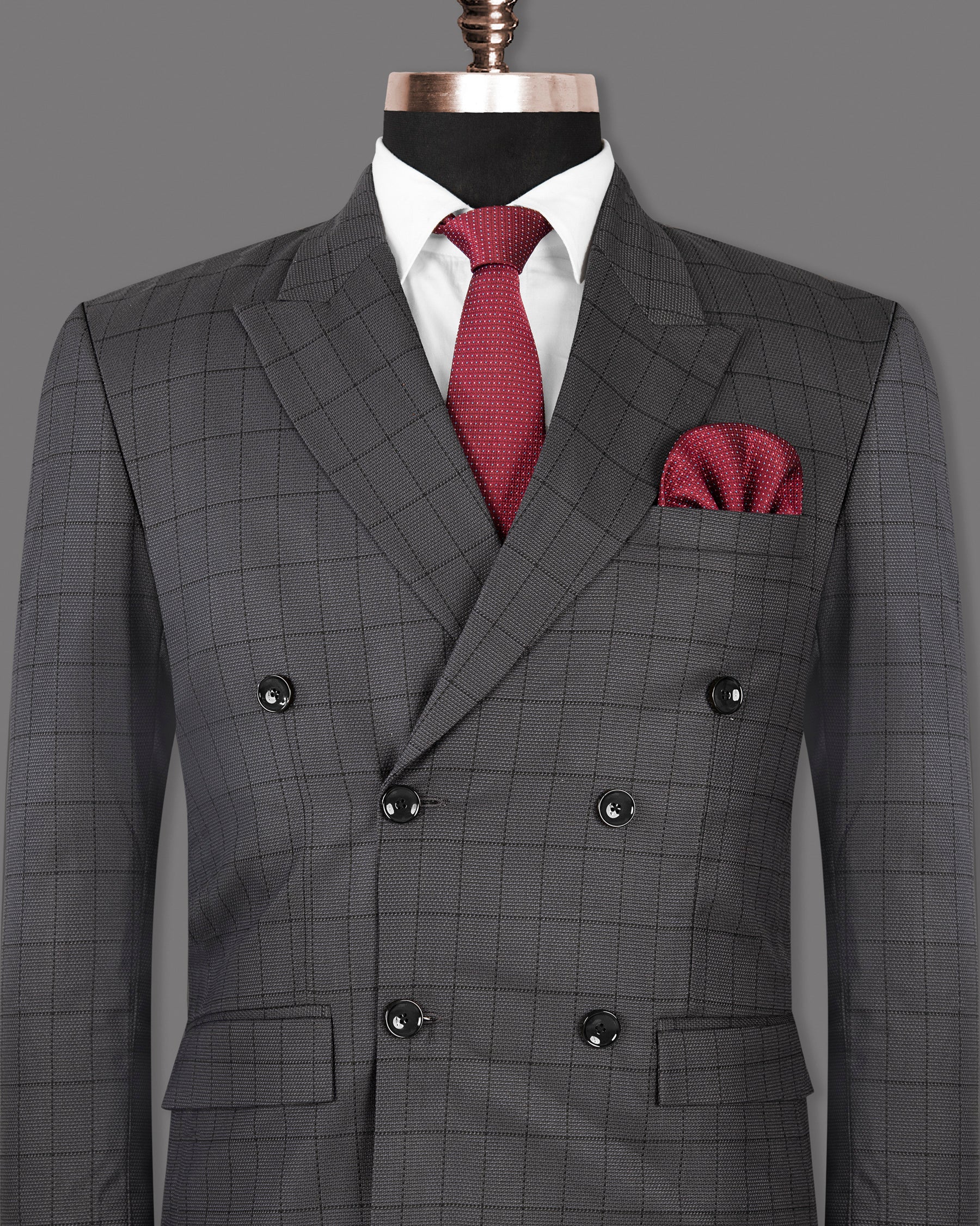 Fuscous Gray Windowpane Wool Rich Blazer BL1282-DB-46, BL1282-DB-48, BL1282-DB-50, BL1282-DB-36, BL1282-DB-52, BL1282-DB-38, BL1282-DB-40, BL1282-DB-42, BL1282-DB-44, BL1282-DB-54, BL1282-DB-56, BL1282-DB-58, BL1282-DB-60