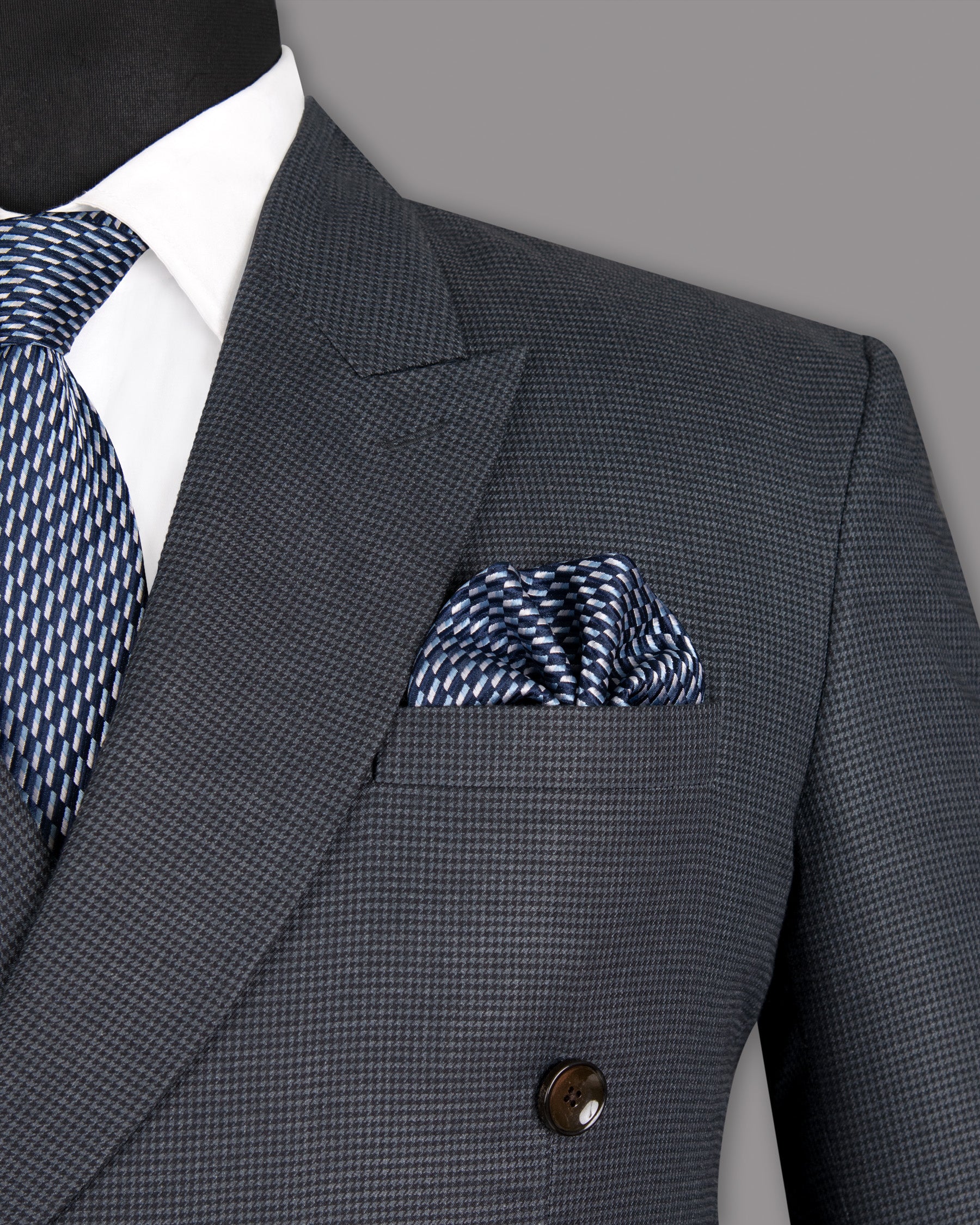 Pale Sky Grey houndstooth Wool Rich Double Breasted Blazer BL1311-DB-36, BL1311-DB-38, BL1311-DB-40, BL1311-DB-42, BL1311-DB-44, BL1311-DB-46, BL1311-DB-48, BL1311-DB-50, BL1311-DB-52, BL1311-DB-58, BL1311-DB-54, BL1311-DB-56, BL1311-DB-60