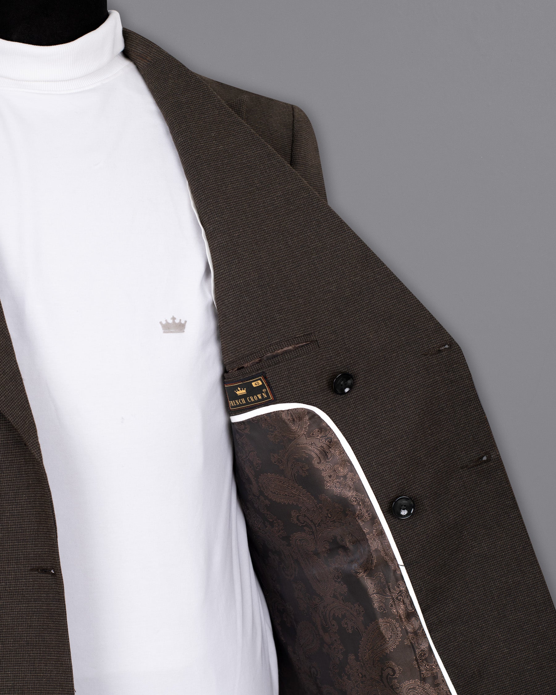Coffee Bean Brown Double Breasted Premium Cotton Blazer BL1328-DB-36, BL1328-DB-38, BL1328-DB-40, BL1328-DB-42, BL1328-DB-44, BL1328-DB-46, BL1328-DB-48, BL1328-DB-50, BL1328-DB-52, BL1328-DB-54, BL1328-DB-56, BL1328-DB-58, BL1328-DB-60