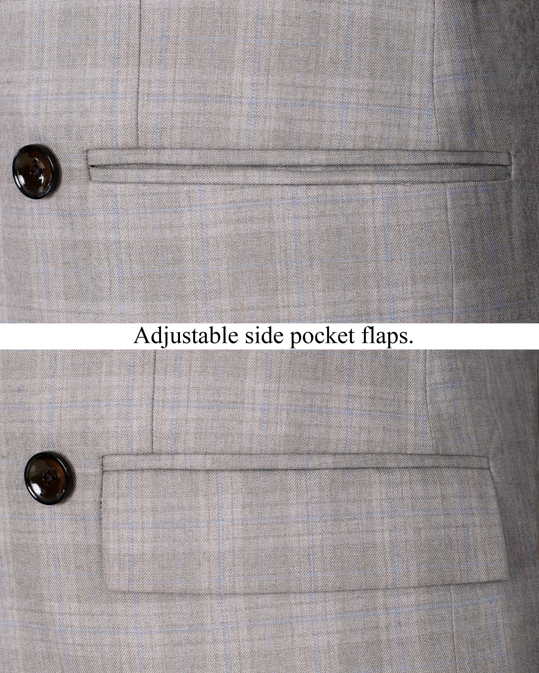 Nobel Grey Subtle Plaid Double-Breasted Wool Rich Blazer