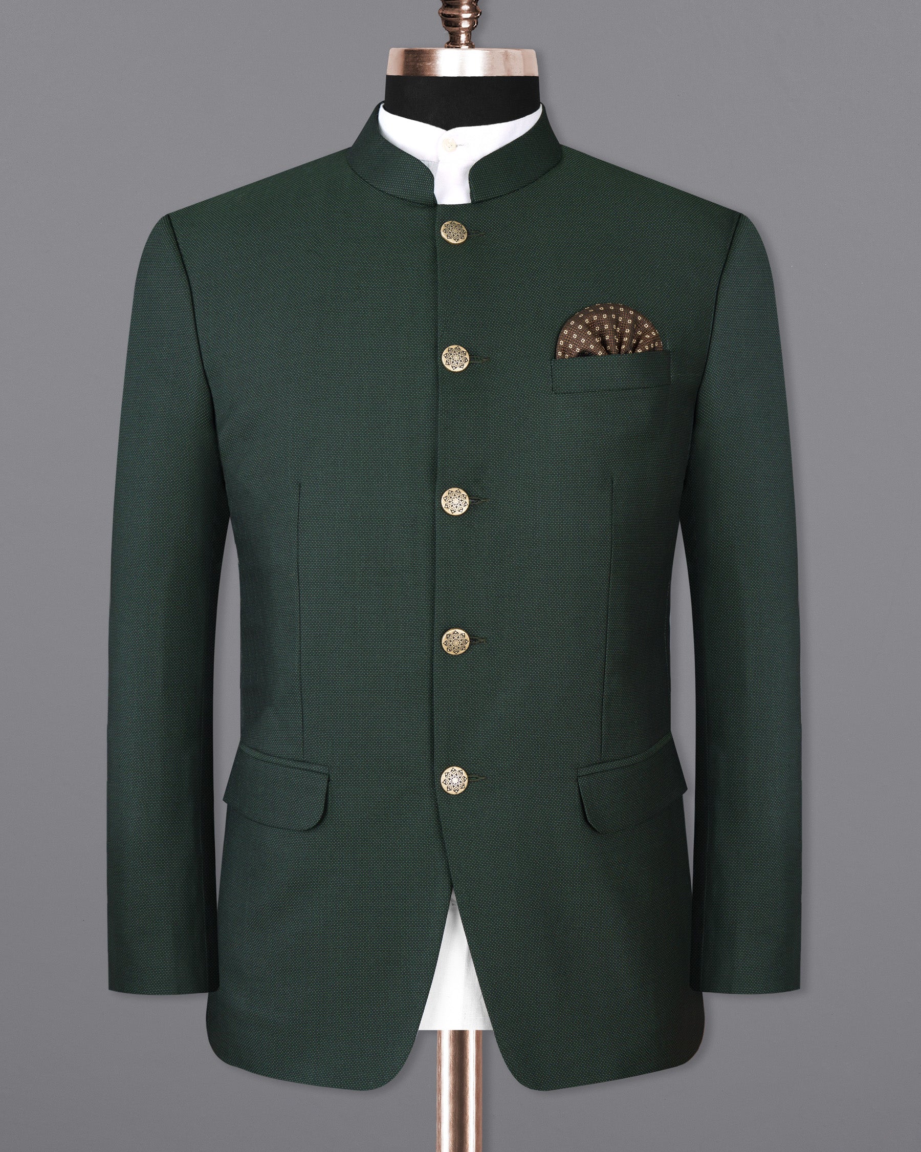 Heavy Metal Green Wool Rich Bandhgala Blazer BL1397-BG-36, BL1397-BG-38, BL1397-BG-40, BL1397-BG-42, BL1397-BG-44, BL1397-BG-46, BL1397-BG-48, BL1397-BG-50, BL1397-BG-52, BL1397-BG-54, BL1397-BG-56, BL1397-BG-58, BL1397-BG-60