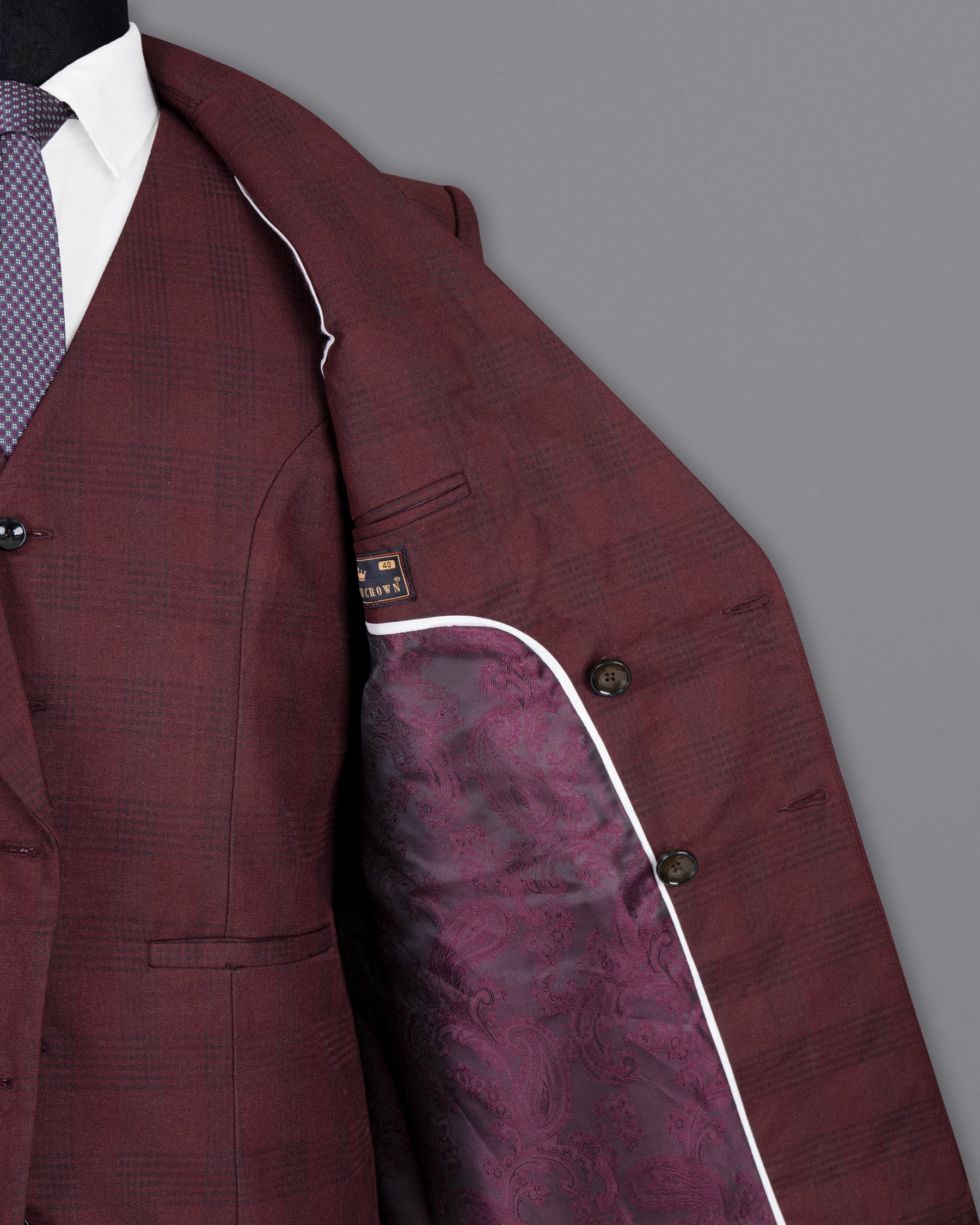 Buccaneer Burgundy Plaid Double Breasted Wool Rich Blazer