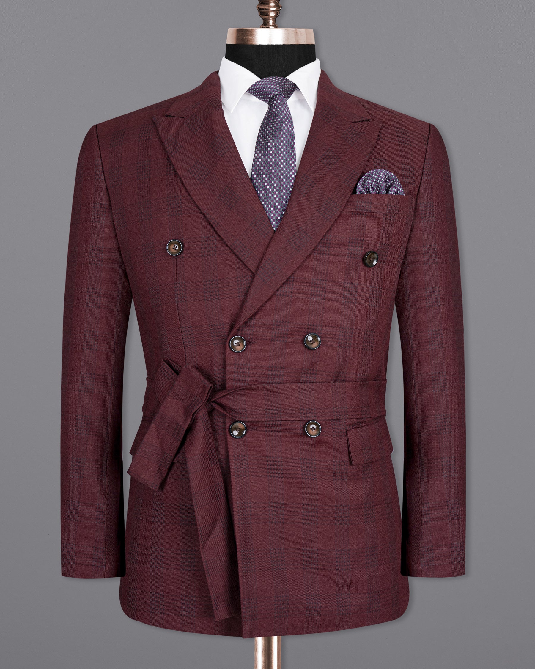 Buccaneer Burgundy Plaid Double Breasted Wool Rich Blazer