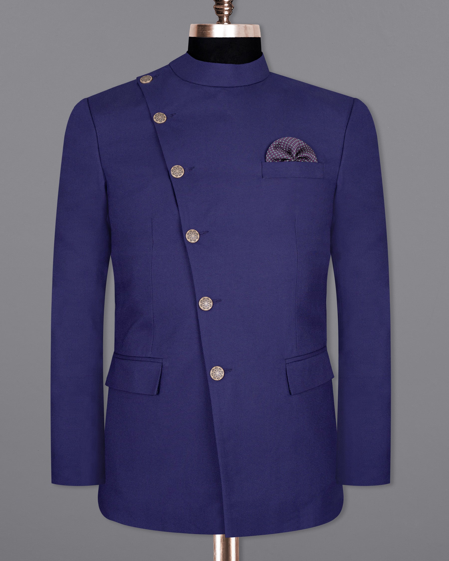 Jacarta Blue Cross Buttoned Wool Rich Bandhgala Blazer BL1439-CBG2-36,BL1439-CBG2-38,BL1439-CBG2-40,BL1439-CBG2-42,BL1439-CBG2-44,BL1439-CBG2-46,BL1439-CBG2-48,BL1439-CBG2-50,BL1439-CBG2-52,BL1439-CBG2-54,BL1439-CBG2-56,BL1439-CBG2-58,BL1439-CBG2-60