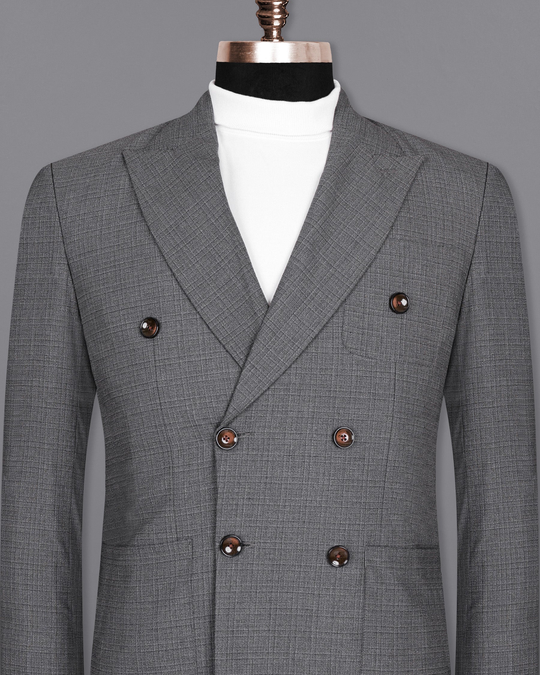 Fuscous Gray Chequered Double Breasted Wool Rich Sports Blazer BL1448-DB-PP-36,BL1448-DB-PP-38,BL1448-DB-PP-40,BL1448-DB-PP-42,BL1448-DB-PP-44,BL1448-DB-PP-46,BL1448-DB-PP-48,BL1448-DB-PP-50,BL1448-DB-PP-52,BL1448-DB-PP-54,BL1448-DB-PP-56,BL1448-DB-PP-58,BL1448-DB-PP-60