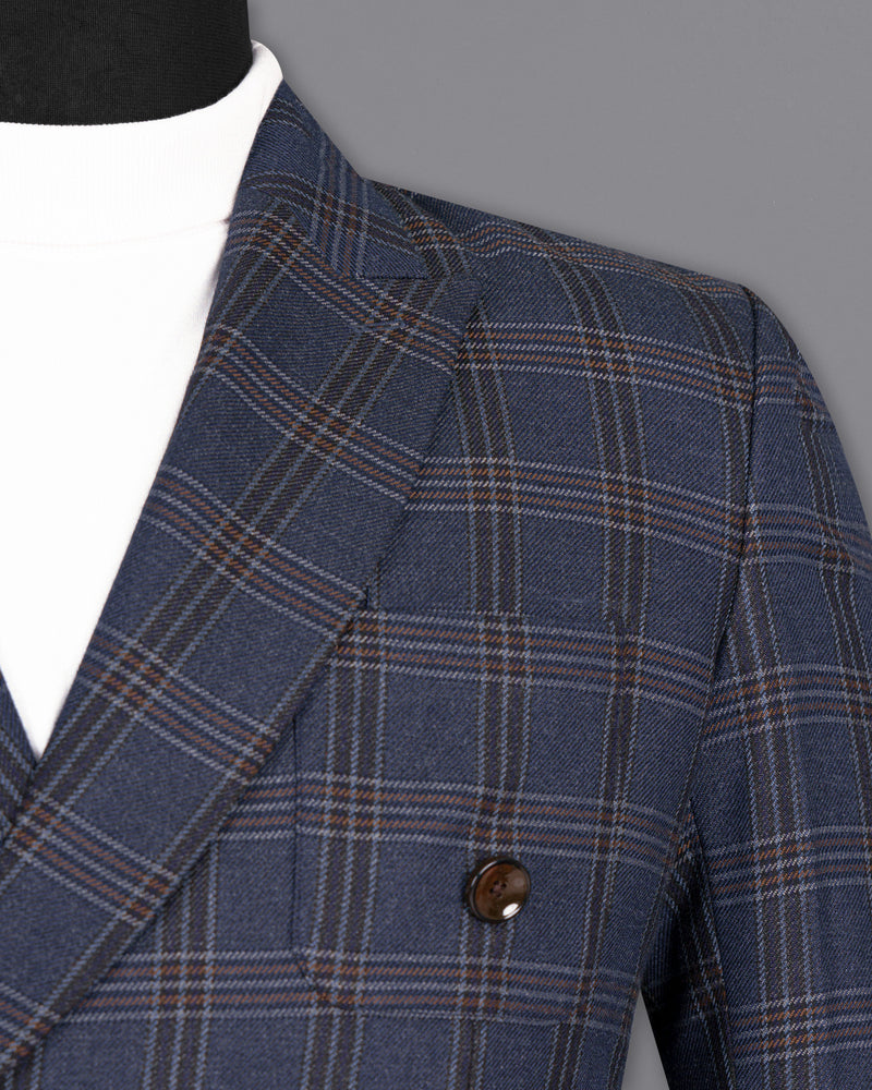 Licorice Blue Plaid heavyweight tweed Wool Rich Double Breasted Blazer