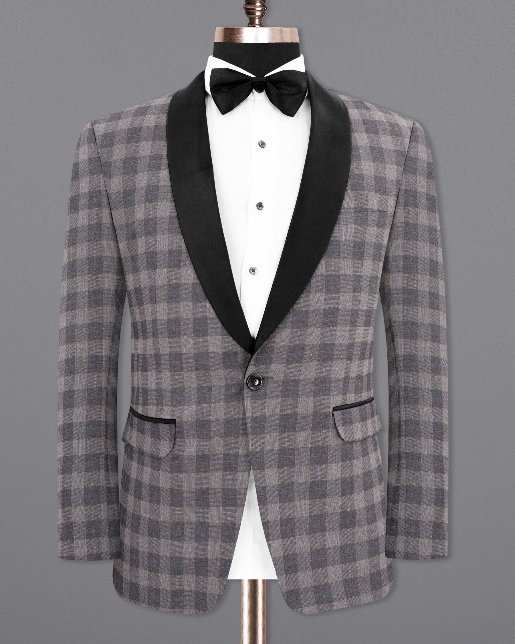 Nobel and Chicago Grey Plaid Wool Rich Tuxedo Blazer BL1455-BKL-36,BL1455-BKL-38,BL1455-BKL-40,BL1455-BKL-42,BL1455-BKL-44,BL1455-BKL-46,BL1455-BKL-48,BL1455-BKL-50,BL1455-BKL-52,BL1455-BKL-54,BL1455-BKL-56,BL1455-BKL-58,BL1455-BKL-60