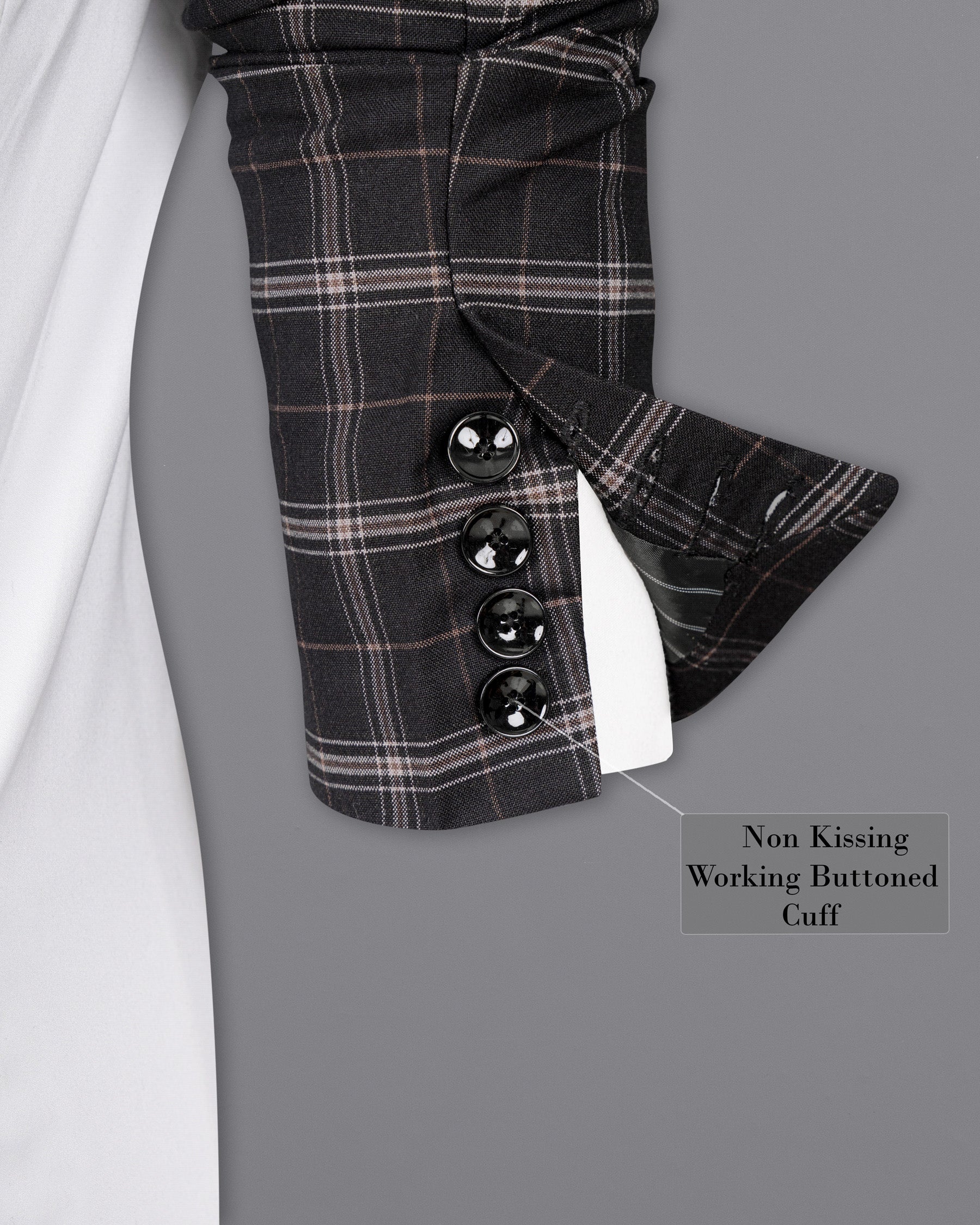Jade black windowpane wirh White Wool Rich Designer Blazer BL1485-D26-36, BL1485-D26-38, BL1485-D26-40, BL1485-D26-42, BL1485-D26-44, BL1485-D26-46, BL1485-D26-48, BL1485-D26-50, BL1485-D26-52, BL1485-D26-54, BL1485-D26-56, BL1485-D26-58, BL1485-D26-60