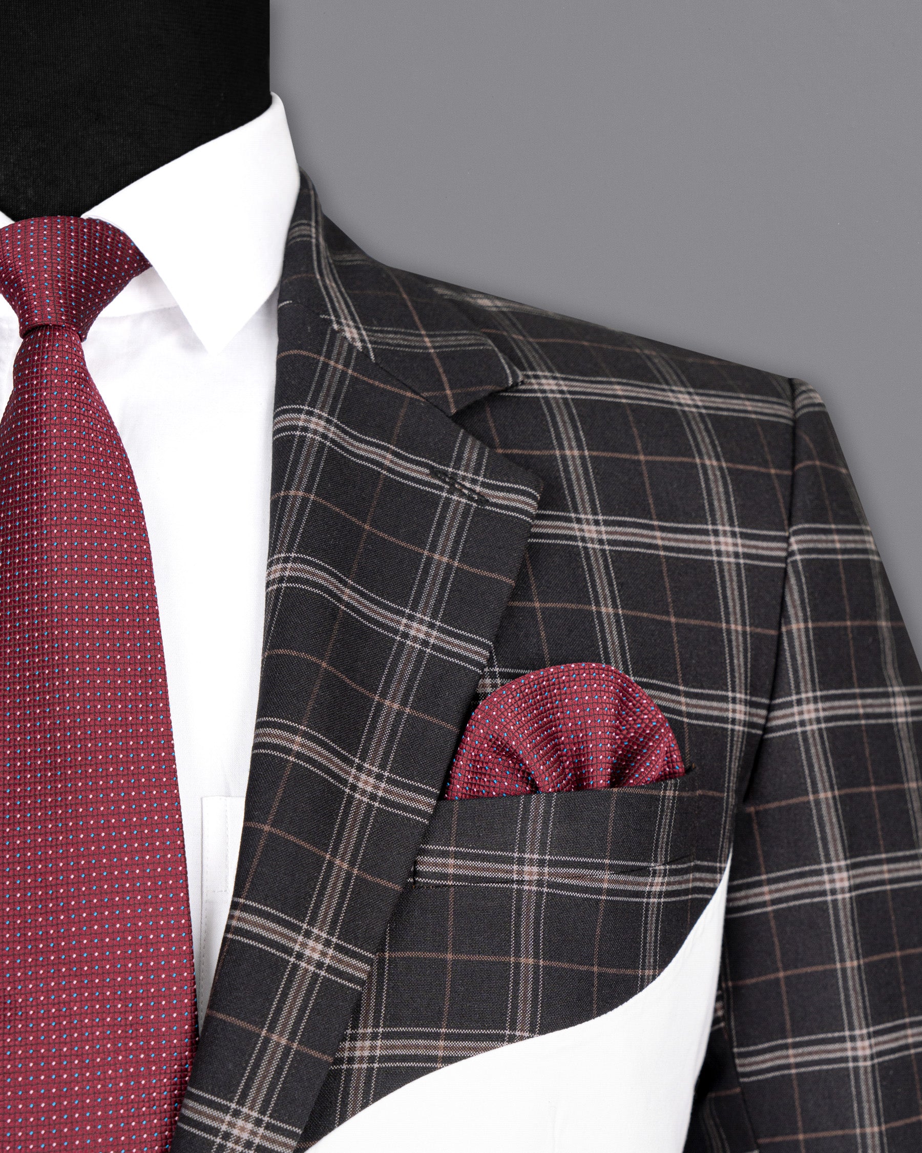 Jade black windowpane wirh White Wool Rich Designer Blazer BL1485-D26-36, BL1485-D26-38, BL1485-D26-40, BL1485-D26-42, BL1485-D26-44, BL1485-D26-46, BL1485-D26-48, BL1485-D26-50, BL1485-D26-52, BL1485-D26-54, BL1485-D26-56, BL1485-D26-58, BL1485-D26-60