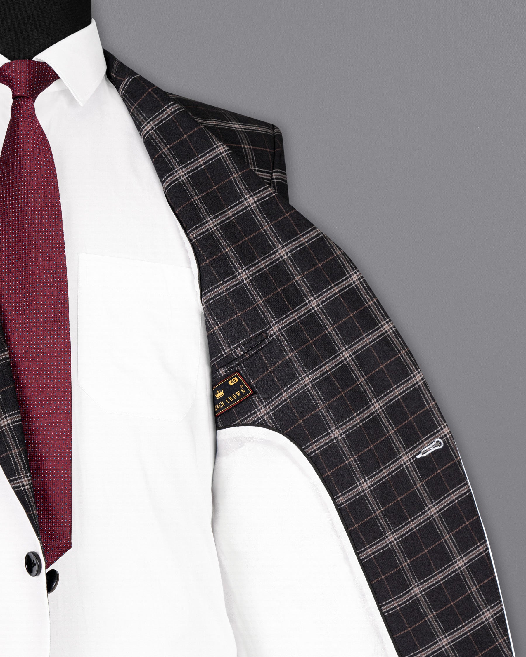 Jade black windowpane wirh White Wool Rich Designer Blazer BL1485-D26-36, BL1485-D26-38, BL1485-D26-40, BL1485-D26-42, BL1485-D26-44, BL1485-D26-46, BL1485-D26-48, BL1485-D26-50, BL1485-D26-52, BL1485-D26-54, BL1485-D26-56, BL1485-D26-58, BL1485-D26-60