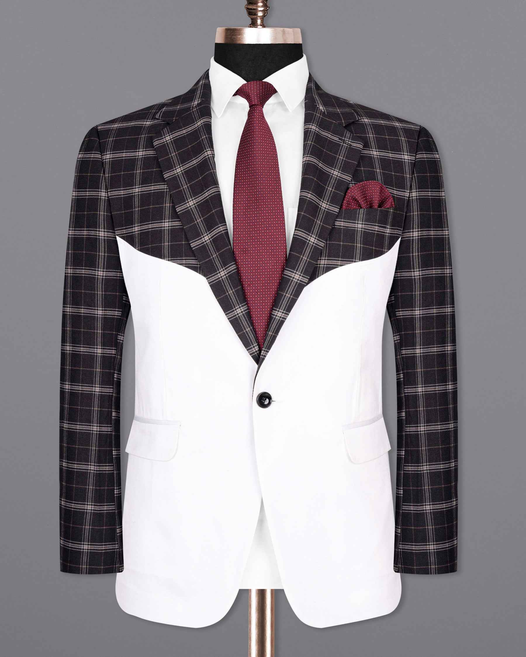 Jade black windowpane wirh White Wool Rich Designer Blazer BL1485-D26-36, BL1485-D26-38, BL1485-D26-40, BL1485-D26-42, BL1485-D26-44, BL1485-D26-46, BL1485-D26-48, BL1485-D26-50, BL1485-D26-52, BL1485-D26-54, BL1485-D26-56, BL1485-D26-58, BL1485-D26-60